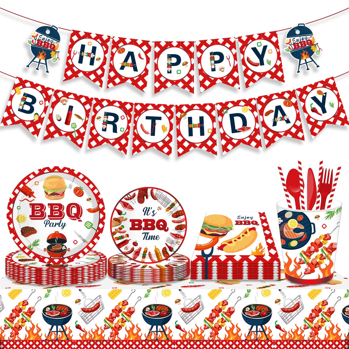 CC HOME 1 Pieces BBQ Party Plastic Tablecloth 54 x 87 Inch Long Table Cover, Hamburger BarbecueTeppanyaki Wedding Baby Shower Party Holiday Dinner Picnic or Tablecloth for Kitchen Event Use