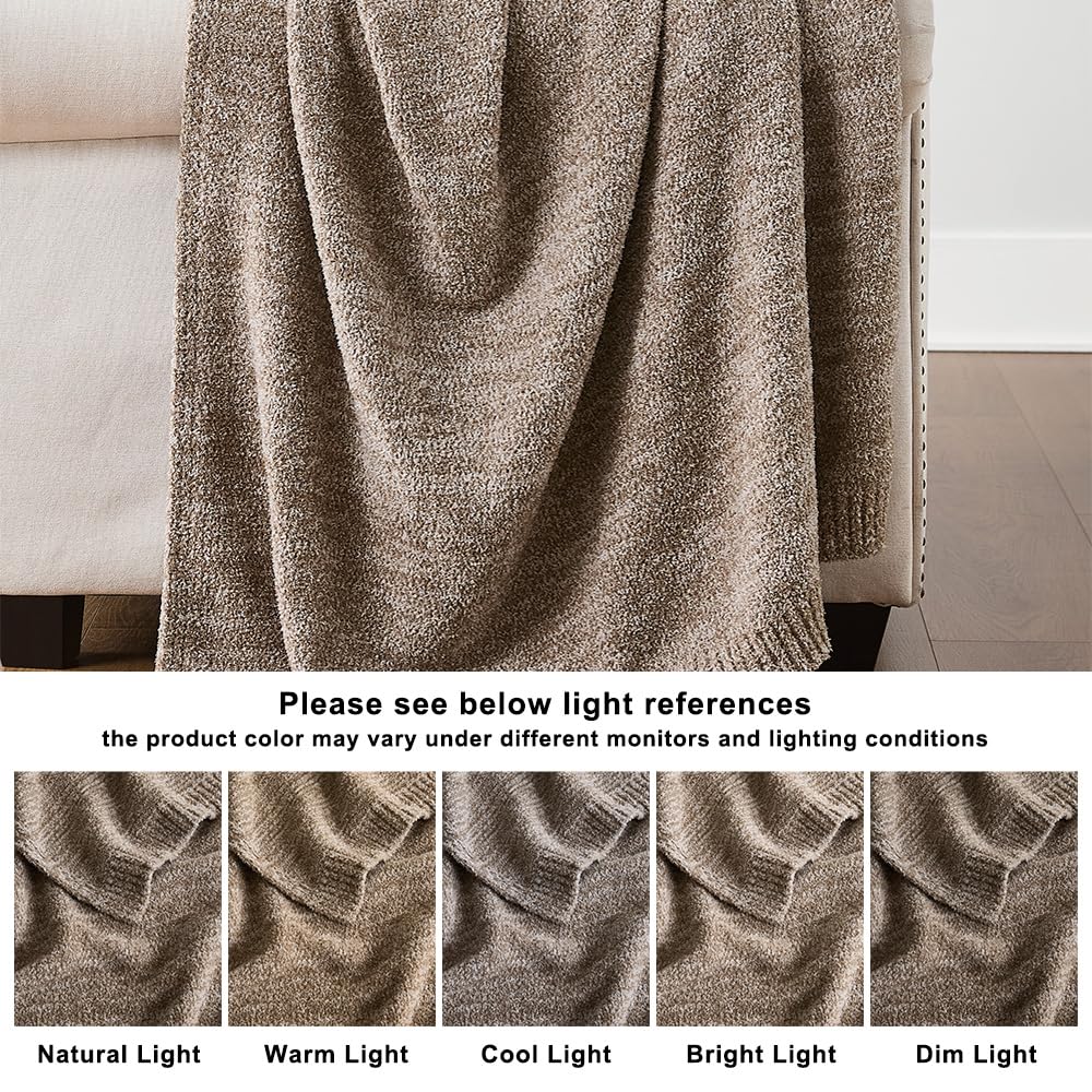 WDCOZY Taupe Melange Throw Blanket for Couch Bed Travel Camping, Reversible Super Soft Plush Knitted Blanket, Lightweight Cozy Fuzzy Fluffy Warm Throw, Textured Blanket for Home Decor, Tan 50"x60"