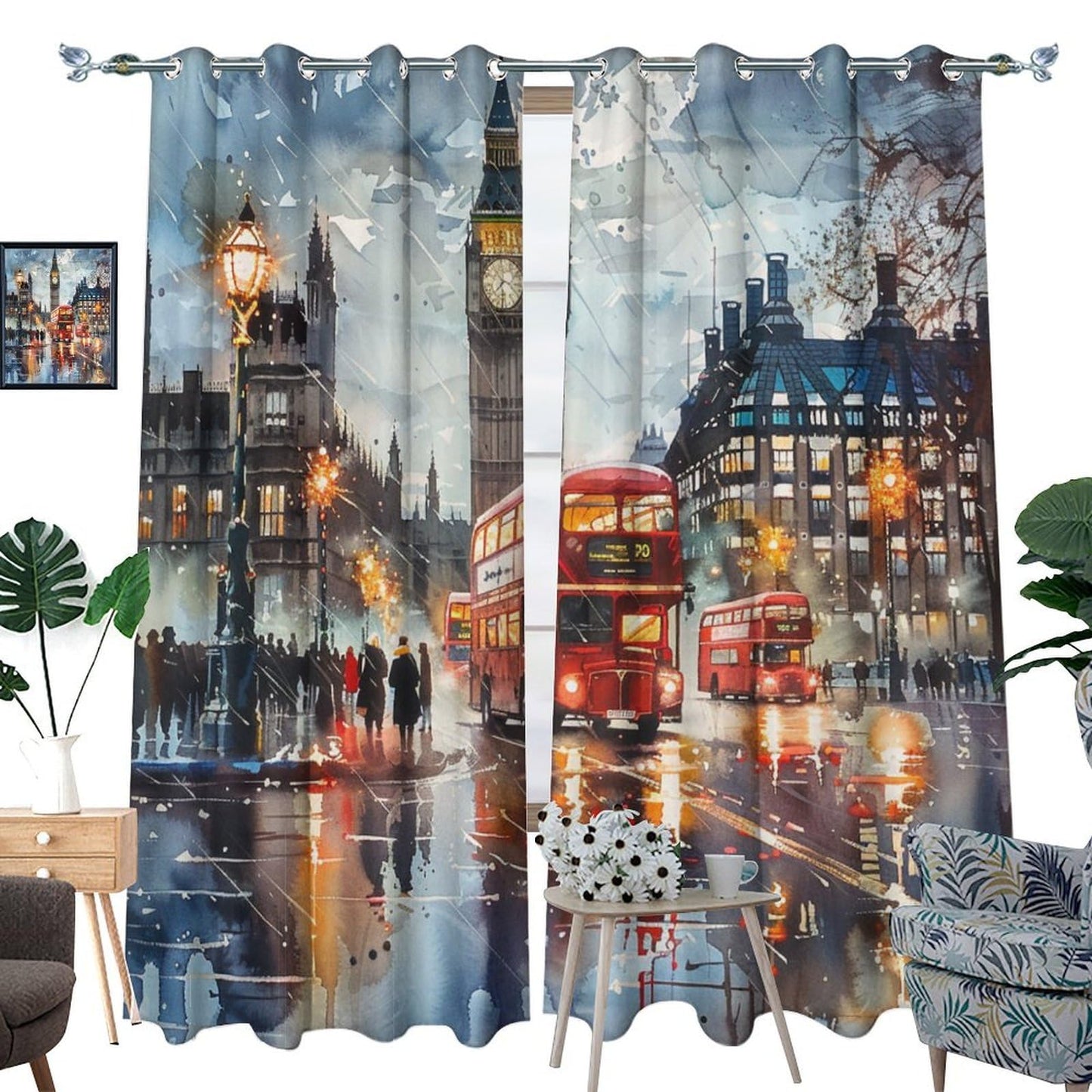 TOWINSFB England London Street Blackout Curtains for Bedroom/Living Room, Famous Cityscape Landmark Grommet Curtains Thermal Insulated Window Drapes, 2 Panels, Each 21W x 45L