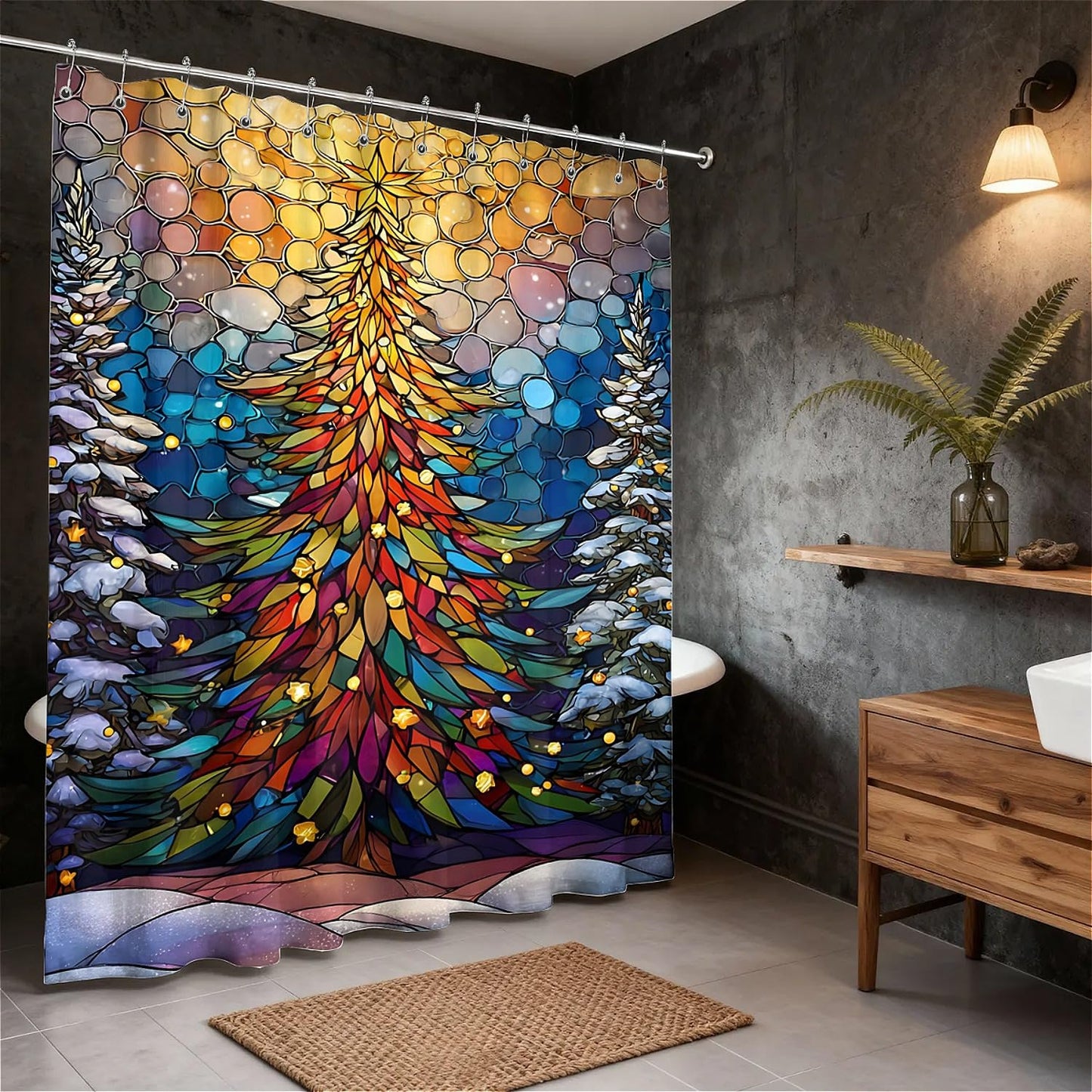 TANGXUNFA Colorful Christmas Tree-1 Shower Curtain for Bathroom, Water-Resistant Long Shower Curtain Set 72x72 Inch with Metal Grommets and 12 Metal Hooks