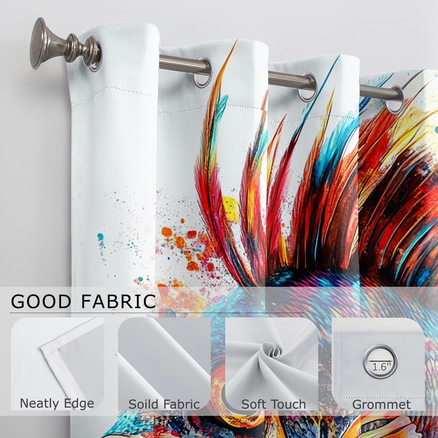 Big Pike Curtains Blackout, Colorful Fish Fishing Splatter Black Out Curtains 63 Inch Long Printed, Room Darkening Thermal Insulated Grommet Drapes for Bedroom Living Room