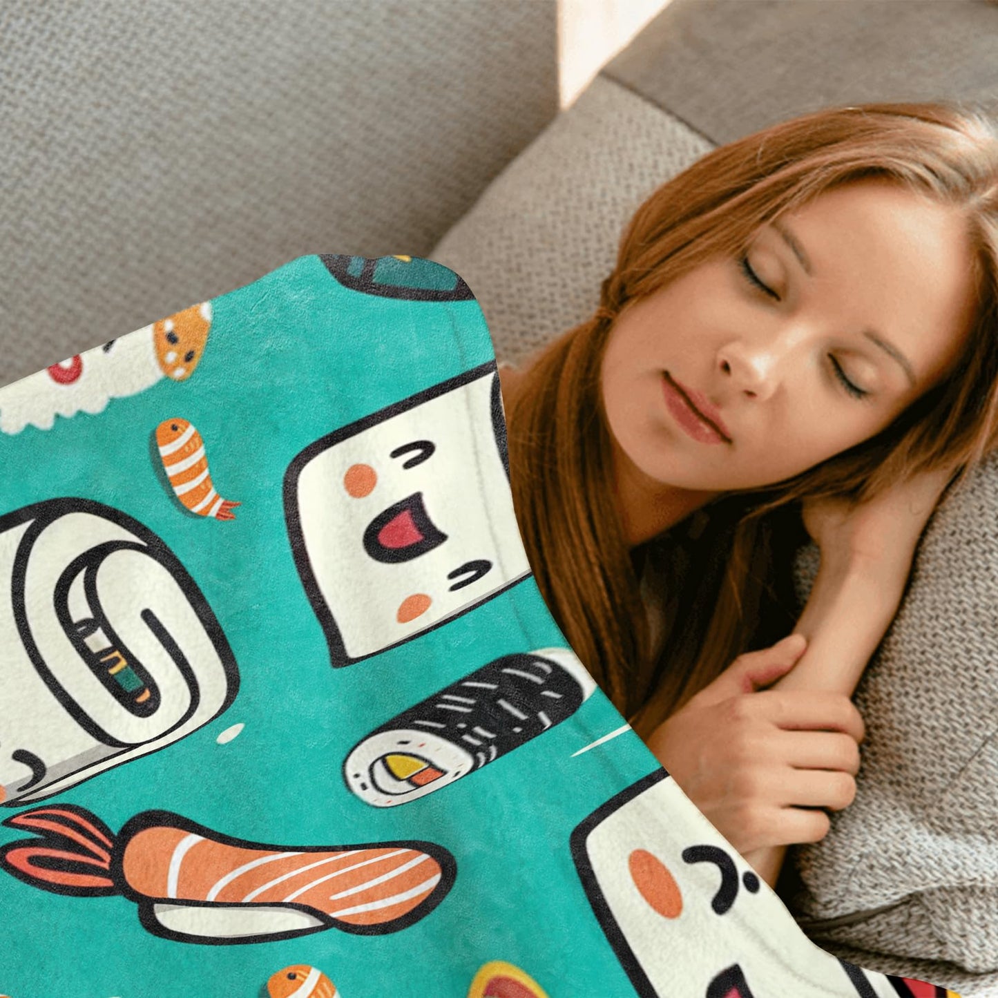 MIEPOS Cute Sushi and Ramen Throw Blanket,50x60in,Soft,Lightweight Flannel,Japanese Food Blankets - Gifts for Kids,for Couch Office Travel,Home Living Room Bed Decor