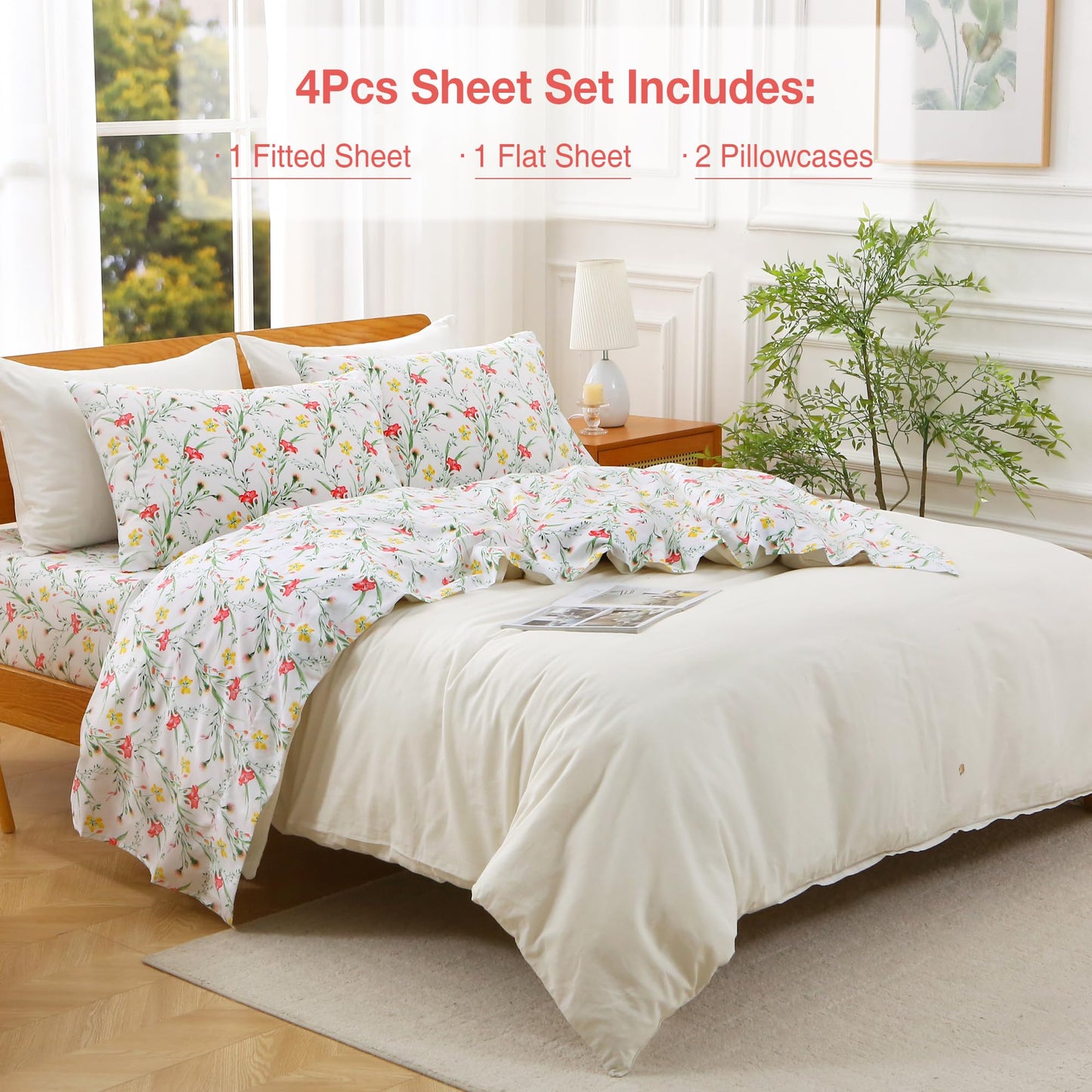 Viviland Full Bed Sheet Set - 4 Piece Double Brushed Microfiber Bedding - Deep Pocket Up to 15", Ultra Soft, Breathable & Wrinkle Resistant Skin-Friendly Cooling Sheets for Adult - Gilded Romance(F)