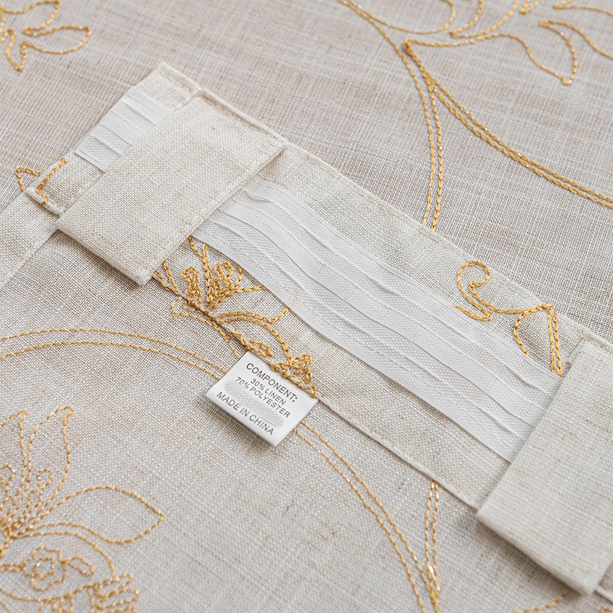 LSsudayin Embroidered Linen Blend Curtains for Bedroom, Living Room, Bohemian Semi-Blackout Floral Window Treatments with Backing Rod Pocket Hooks Beige Gold Matching Curtains 2 Piece 96 Inch Gold