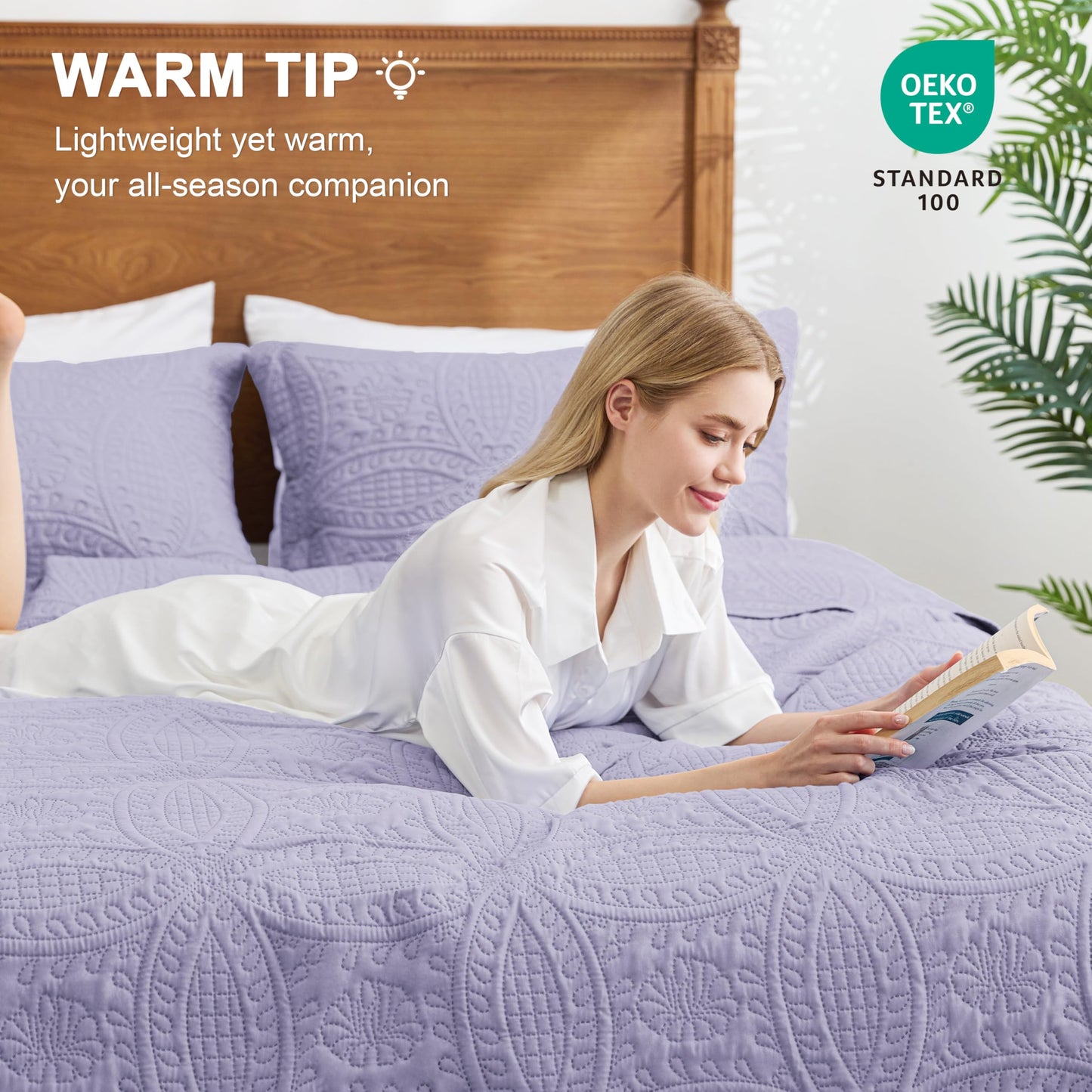 Love's cabin California King Size Quilt Bedding Set Lavender Bedspreads - Cal King Lightweight Bedspread Comforter - Coin Pattern Coverlet for All Season - 3 Pieces (1 Quilt, 2 Pillow Shams)