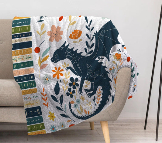 Allenjoy Fantasy Dragon Bookish Blanket 57"x50" - Soft Warm Throw Blankets for Couch Bed Living Room Home Office Bedroom Decor, Gifts for Kids Teens Boys Girls Fans, Washable