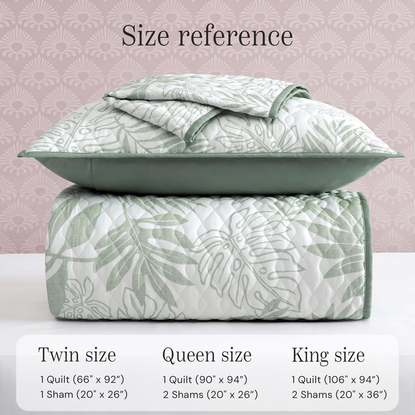BLOOMHAVEN Quilt Set Queen Size, Storn Grey Tropical Quilt Sets, Reversible Bedspread Lightweight and Breathable for All Seasons, Soft Quilted Bedspread with 2 Pillow Shams