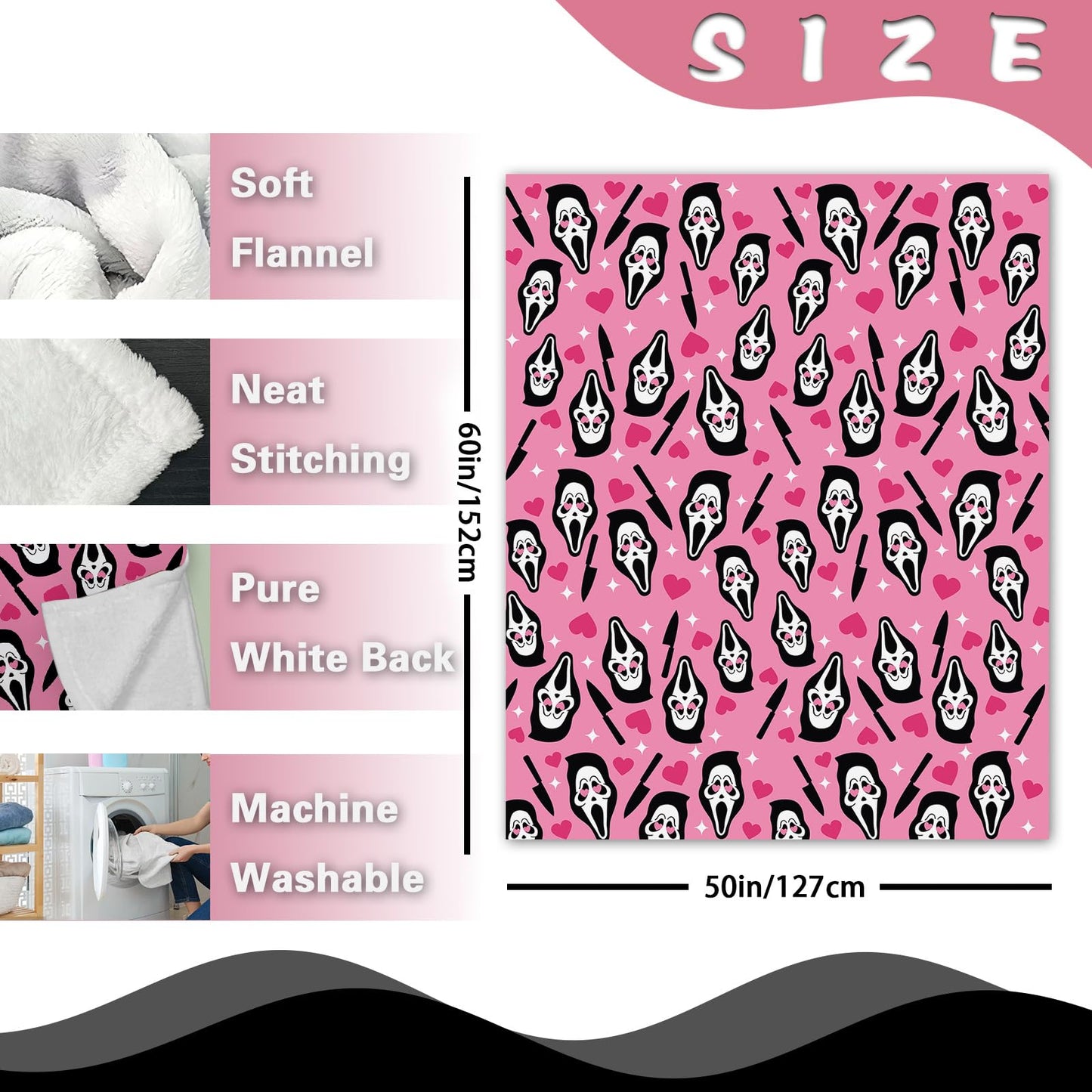 Paayna Pink Horror Flannel Throw Blanket, Funny for Kids Men Women, Romantic Love Heart Knife Soft Blankets for Bedding Sofa 50 x 60 Inches