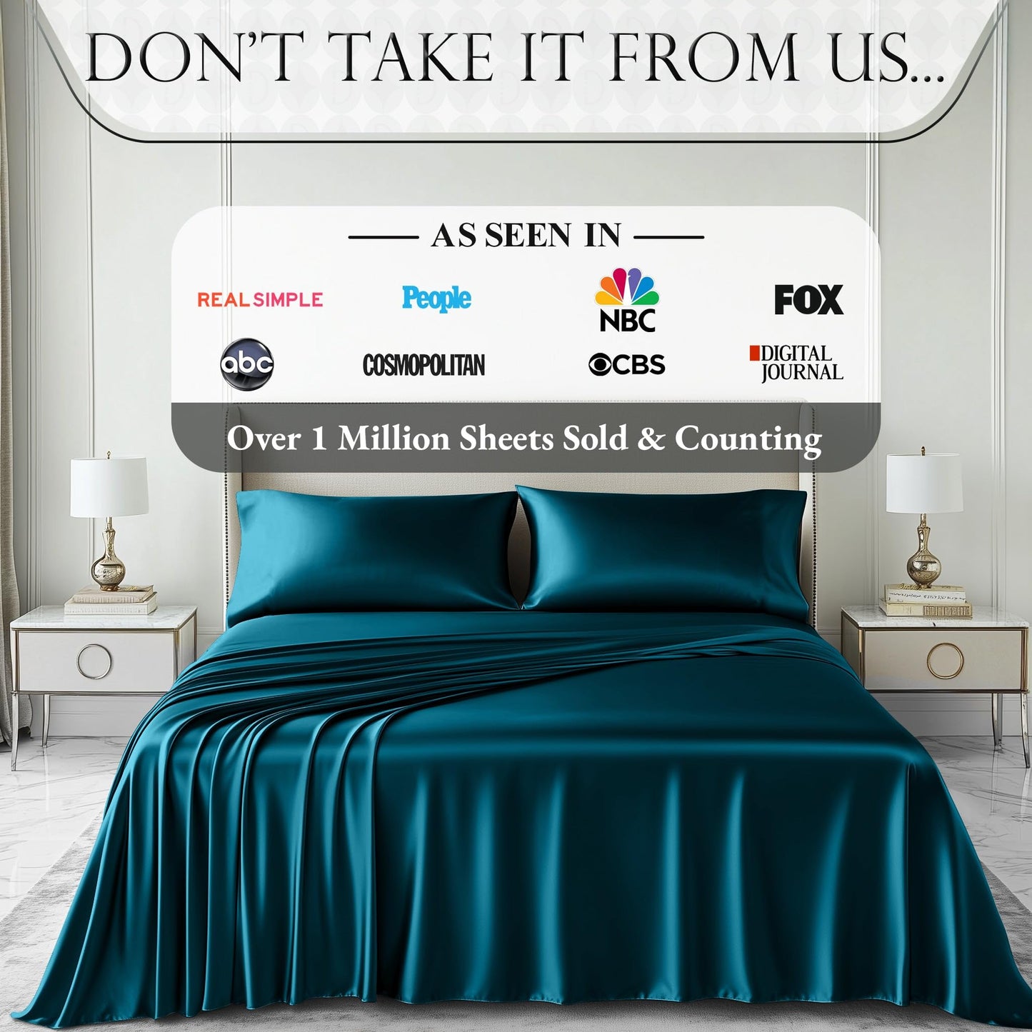 DECOLURE Satin Bed Sheets - 4 Piece Luxury Silky Queen Size Bedding Set - Softer Than Silk, Wrinkle-Free with 15” Deep Pocket Fitted Sheet, Perfect for Hair & Skin, Gifts for Women (Sea Teal)