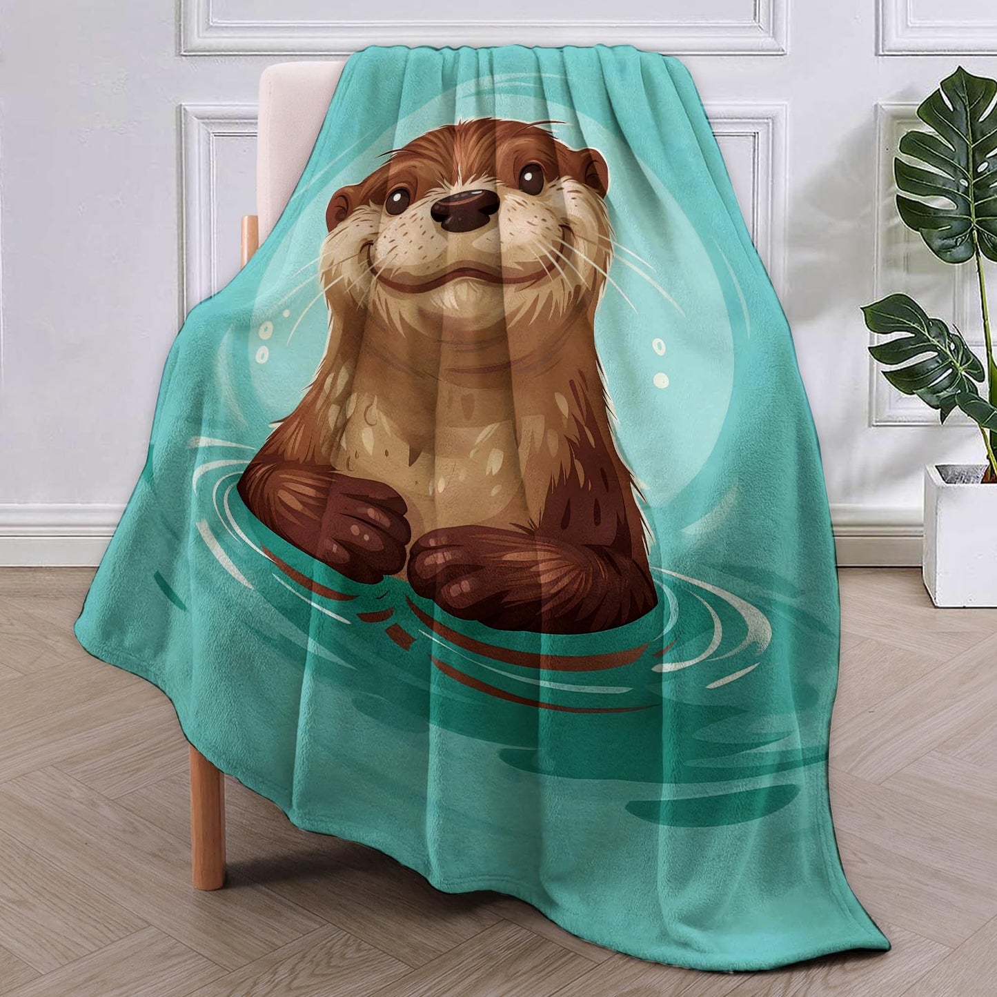 VANZEV Teal Otter Throw Blanket Gifts for Kids Women, Cute Wildlife Blankets for Living Room Home Decor, Cozy Flannel Otter Plush Throws 50"x60"