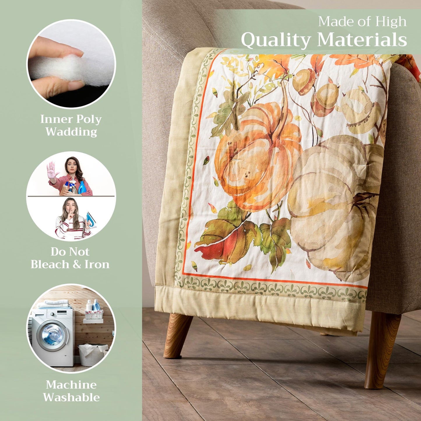 Maison d' Hermine Throw Blanket for Couch Lightweight Soft Warm Breathable Cotton Throw Blankets for Bed Girls Boys Women Men Gifts Sofa Living Room Spring Summer (Pumpkin Passion, 60" X 80")