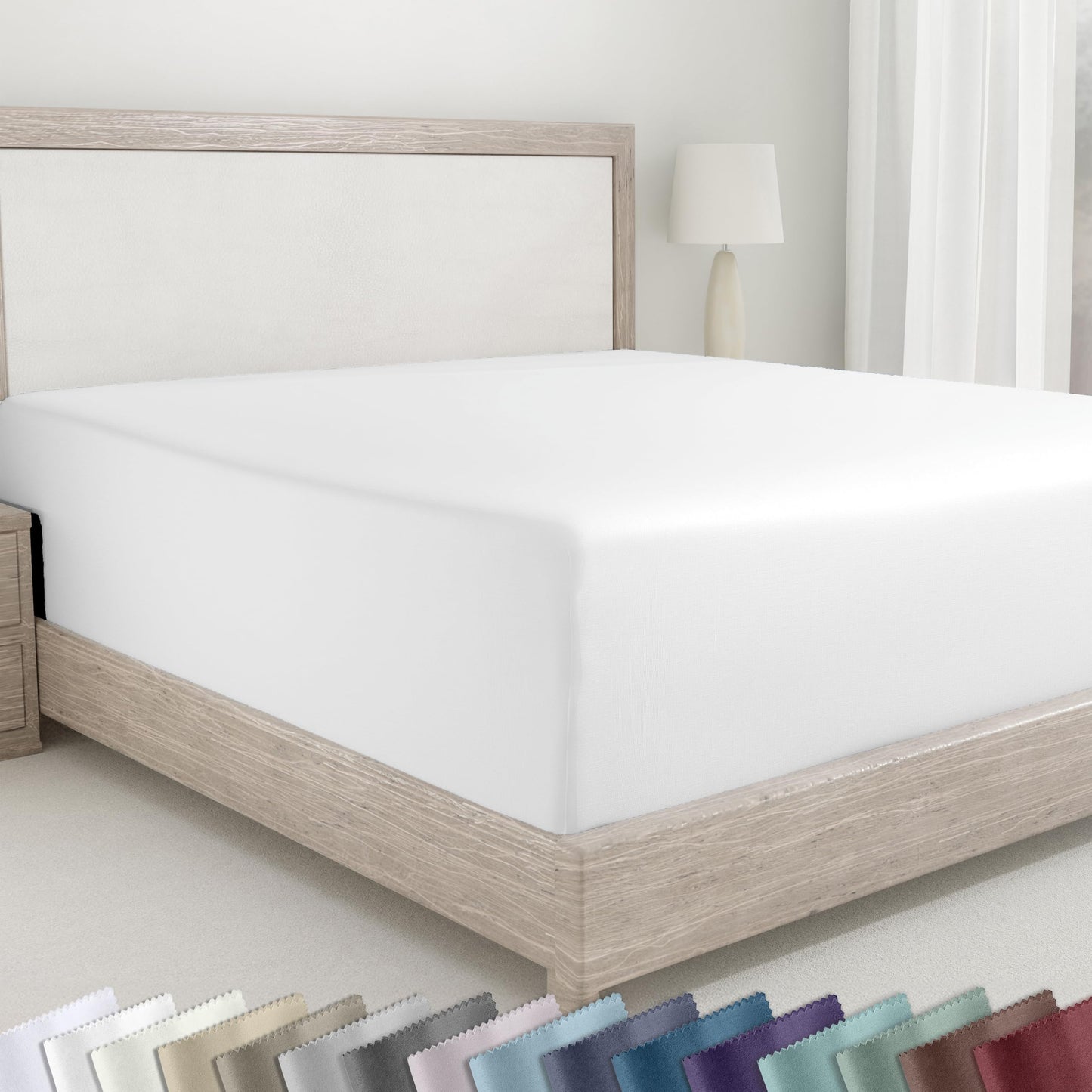 California Design Den King Size Fitted Sheet Antique White, Deep Pocket Soft 400 Thread Count 100% Cotton Sateen, No Pop-Off Elastic, Durable Fitted Sheet Only (King, Antique White)