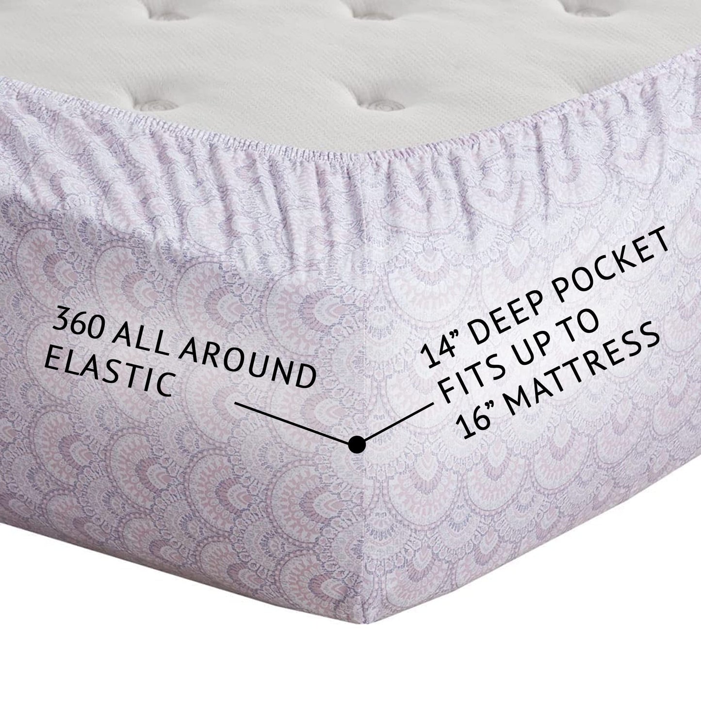 Comfort Spaces 100% Cotton Sheet Set Breathable, Lightweight, Soft with 14" Elastic Pocket Fits up to 16" Mattress, All Season Cozy Bedding, Matching Pillow Case, Cal King Tabitha Purple 4 Piece
