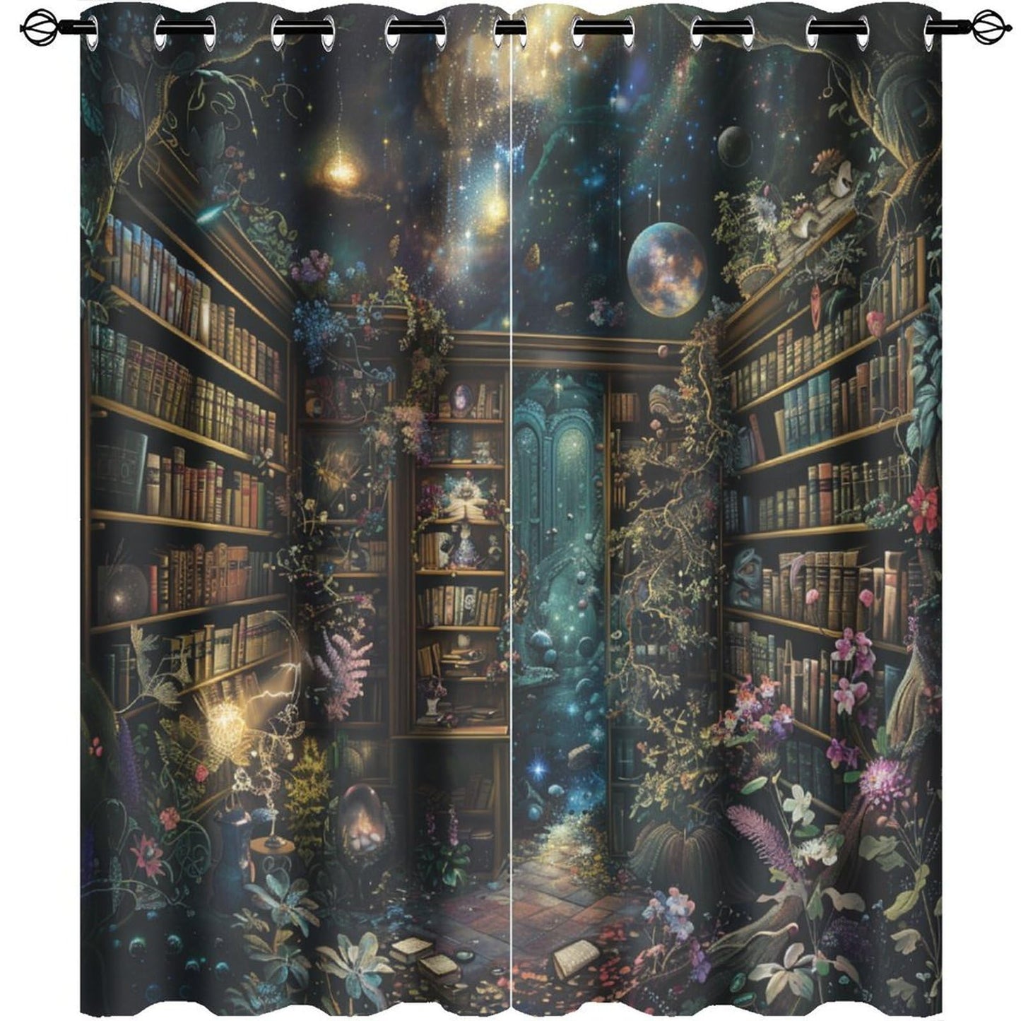 HDESDIS Vintage Library Blackout Curtains for Bedroom Living Room, Classic Floral Bookshelf Space Thermal Insulated Curtains Window Drapes with Grommet, 21W x 45L, 2 Panels