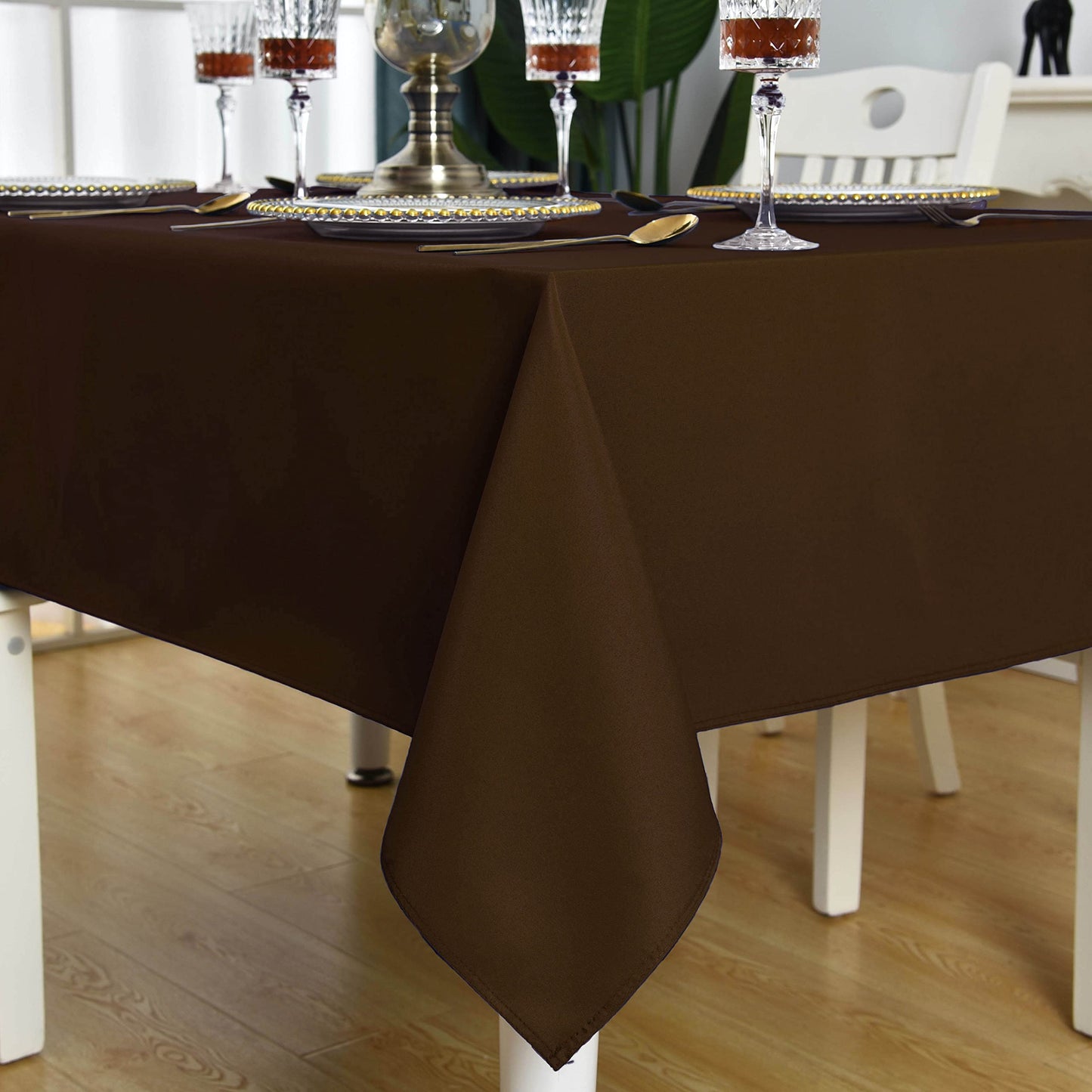 KAIPHO Brown Rectangle Tablecloth Waterproof Stain Resistant Wrinkle Free Table Cloth 210GSM Polyester Wipeable Table Cover for Party, Banquet, Indoor and Outdoor-Rectangular/Oblong, 60 x 84 inch
