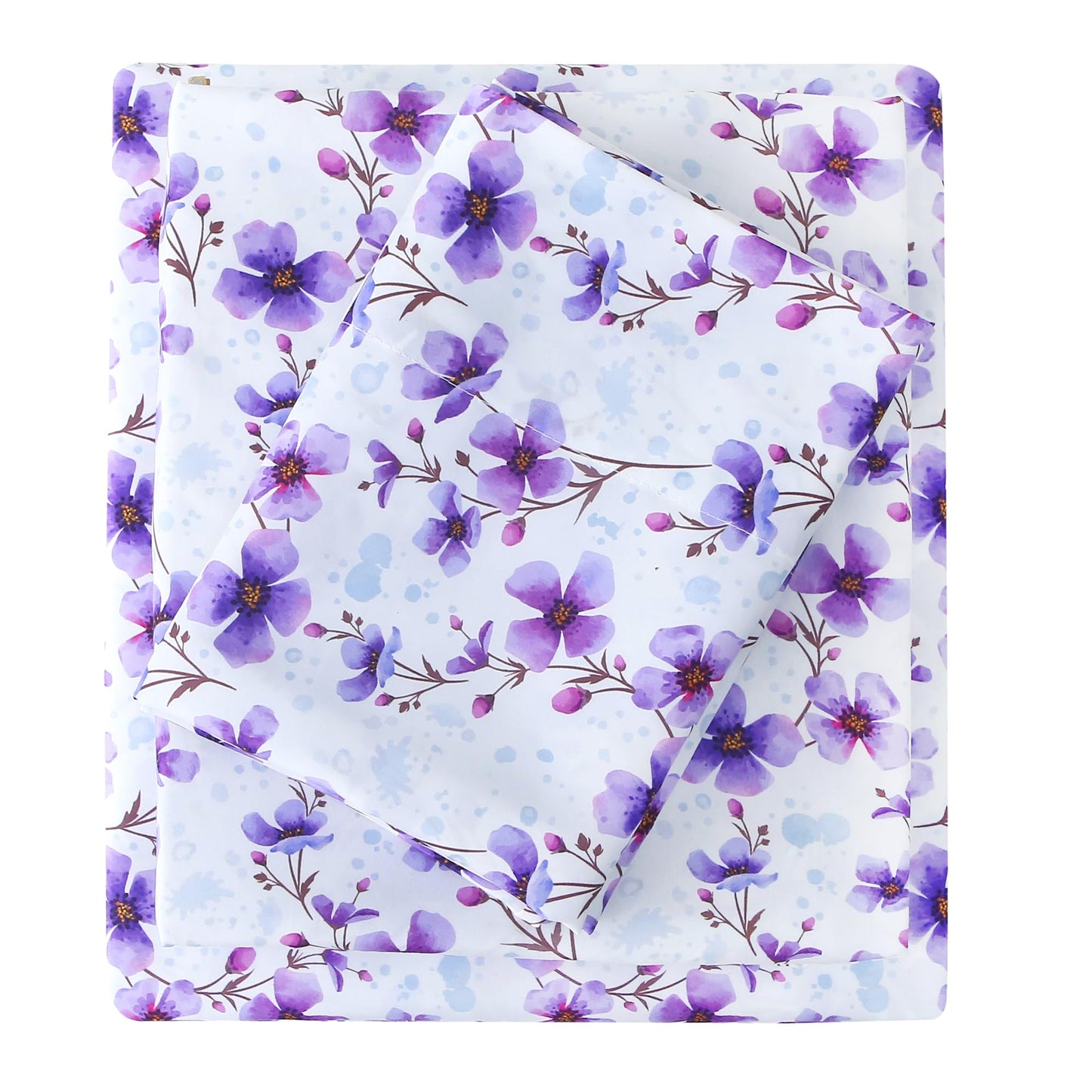 Mooreeke Cozy Floral Microfiber Printed Full Sheet Set - Soft & Breathable Purple Floral Bed Sheets with Deep Pocket - Non-Slip Fitted Design - Purple Flowers Pattern - Full