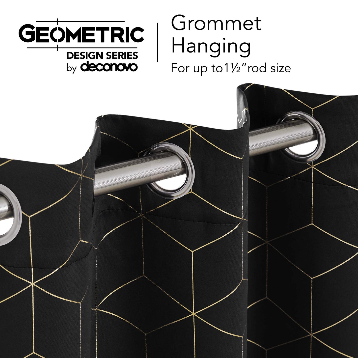 Deconovo Grommet Blackout Curtains, Room Darkening Gold Diamond Drapes, 2 Panels, Black, 42W x 95L Inch, for Bedroom and Living Room