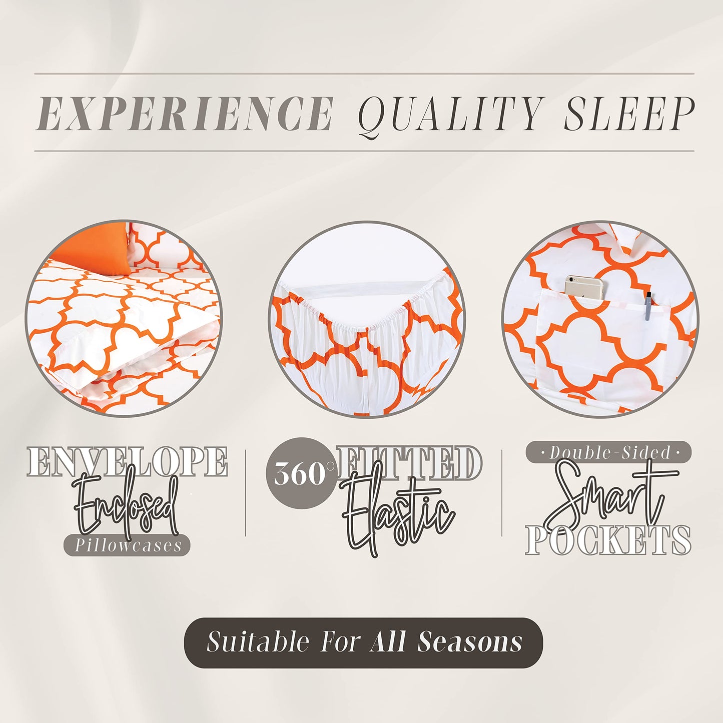 Elegant Comfort 6-Piece Moroccan Trellis Print Sheet Set, Super Cozy, Fade and Wrinkle Resistant, 1500 Premium Hotel Quality Microfiber, Deep Pocket Fitted Sheet with Smart Pockets, Queen, Orange