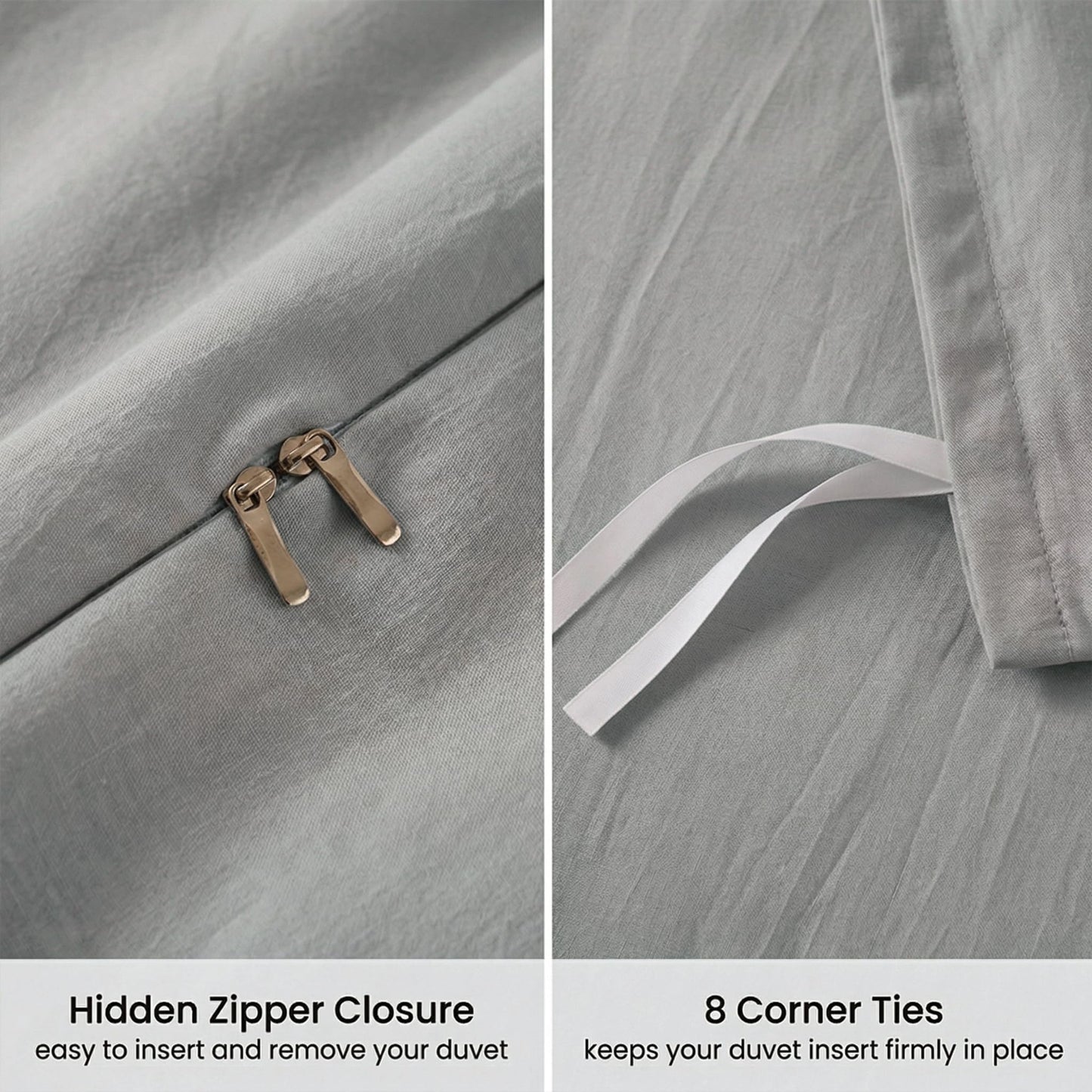 Cozaline 100% Cotton Beige Grey Queen Size Duvet Cover Set - 3 Pieces Pintuck Pleated Duvet Cover, Soft Breathable Duvet Cover with Zipper Closure, Modern Minimalist Bedding Set