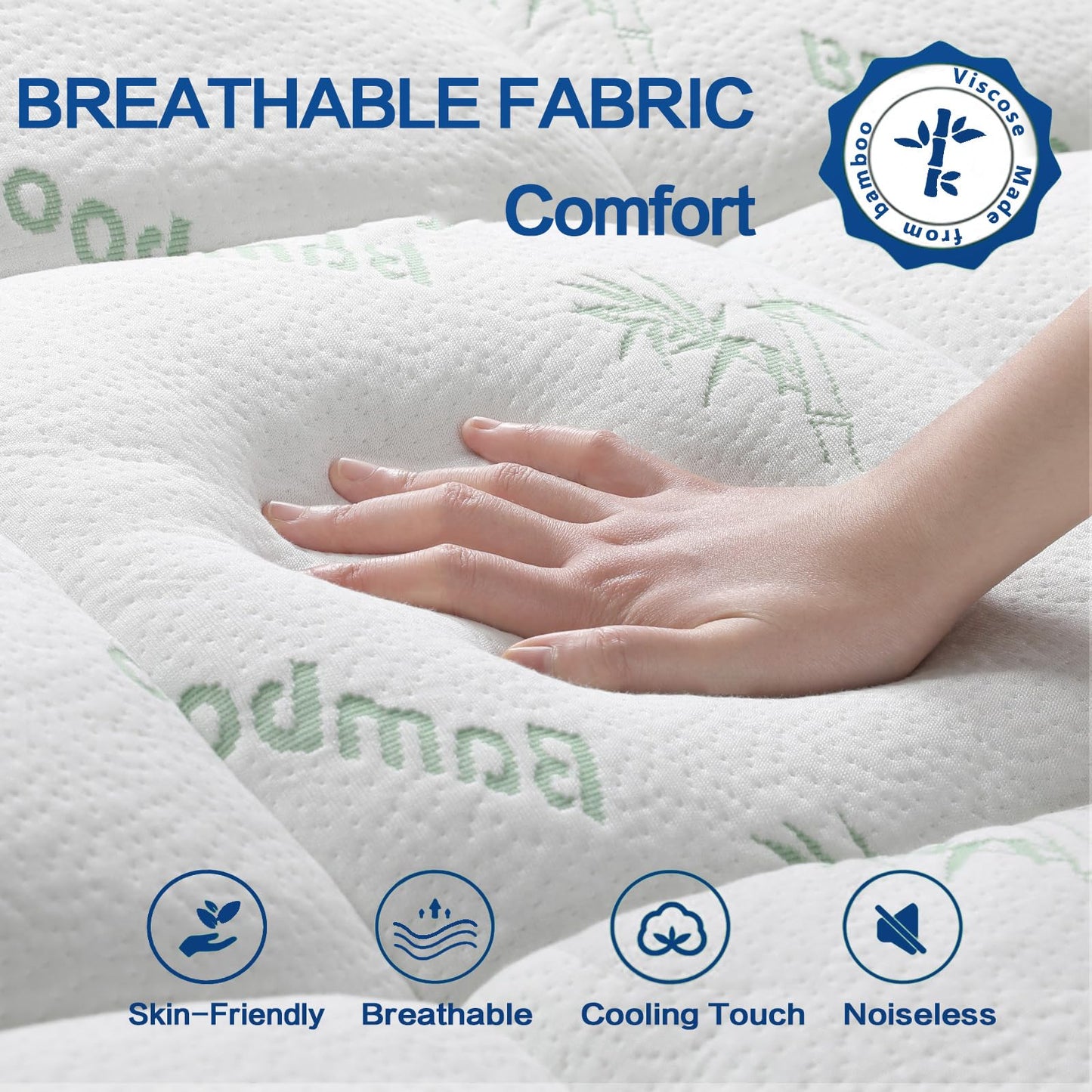 Mattress Topper Queen Size, Cooling Extra Thick Breathable Viscose Made from Bamboo Mattress pad, Soft Quilted Fitted Mattress Cover with 1000 GSM Down Alternative Fill (8-21”Deep Pocket)