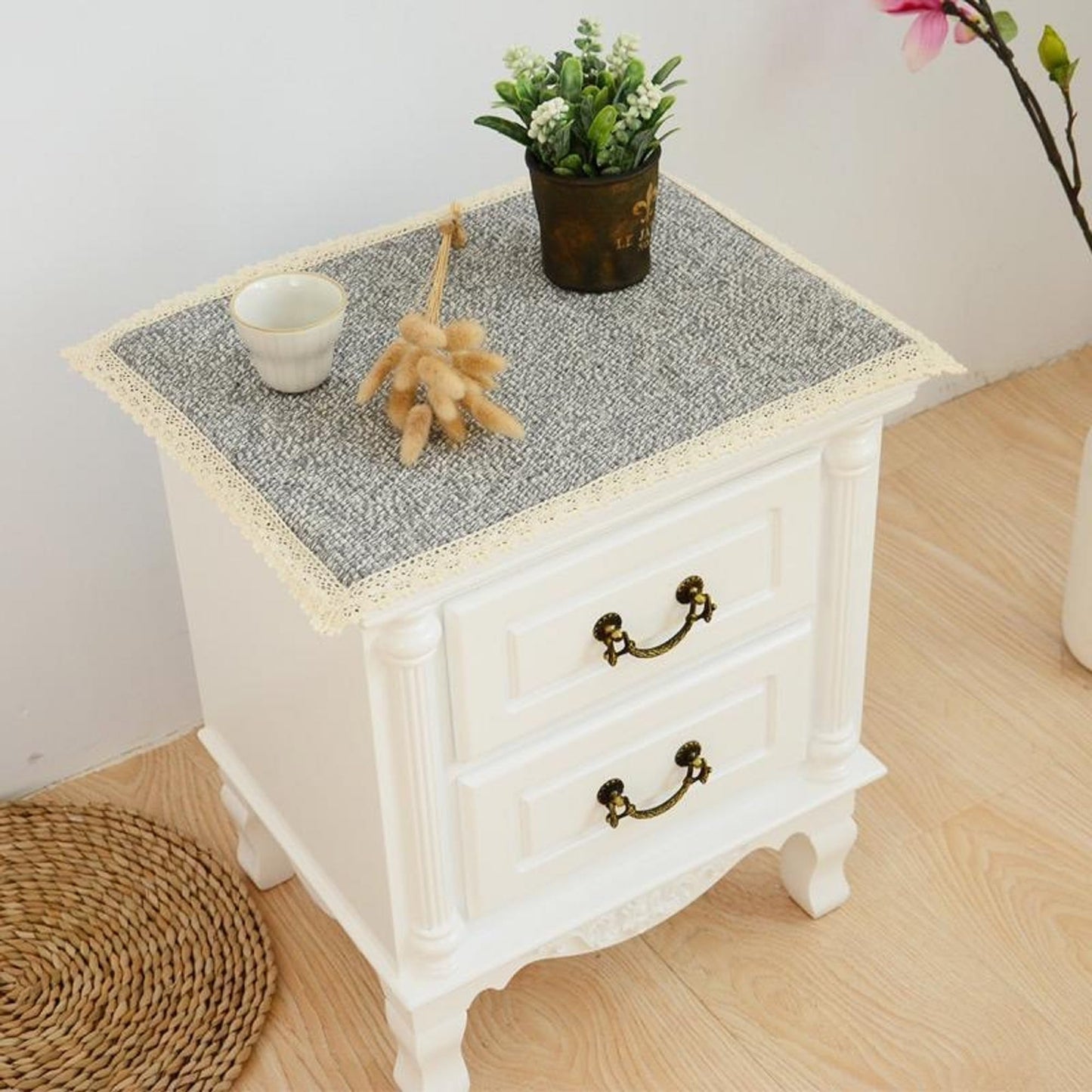 YUZHANGHE Tablecloth Nightstand End Tabletop Dust Cover 15.75 x23.6 Night Stand Table Linen - Grey