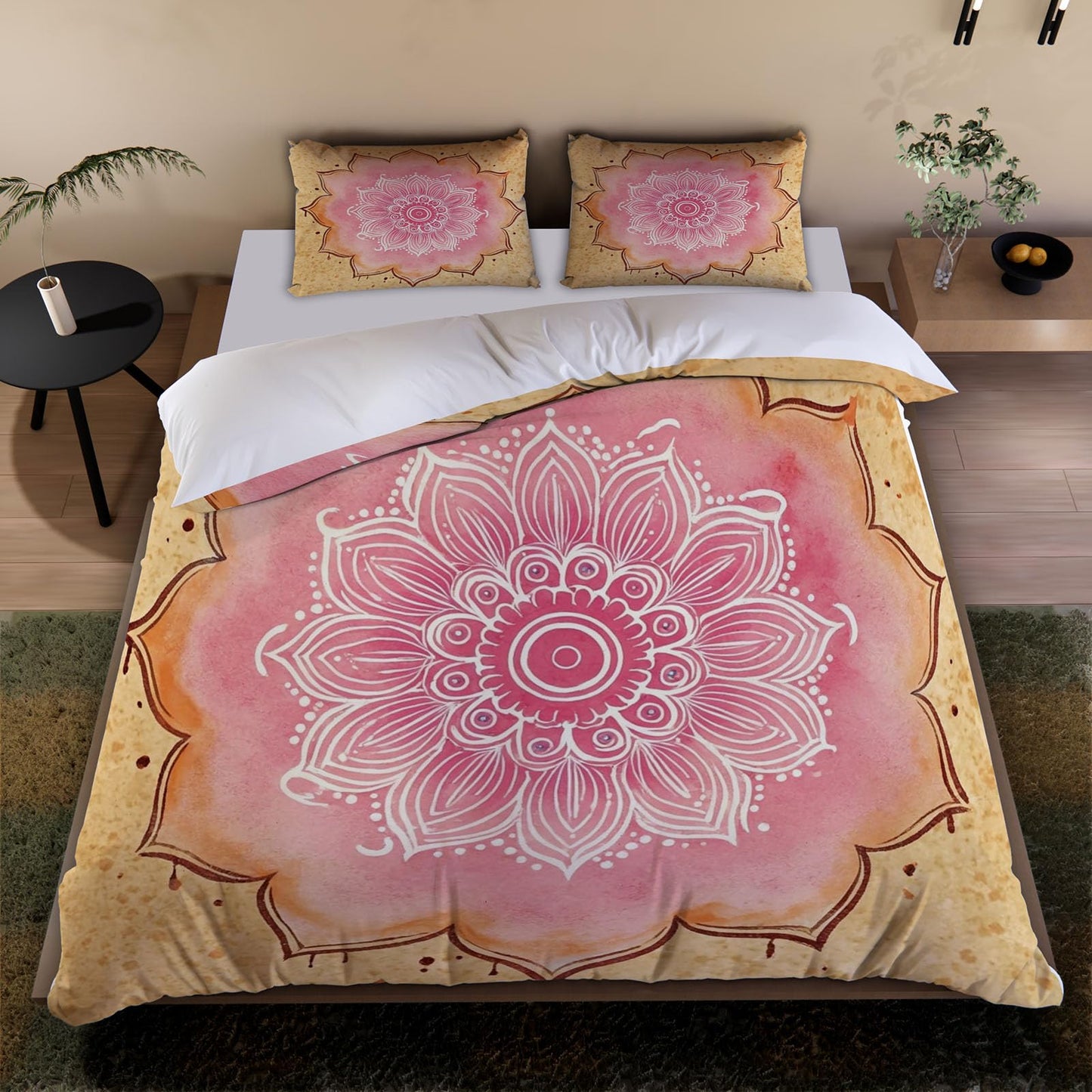 3D Mandala Duvet Cover Queen Size 90x90in Washed Ultra Soft Breathable Microfiber Retro Floral Bedding Set Zipper Closure Comforter Cover 3 Pieces with 2 Pillow Shams(WJT 44-22)
