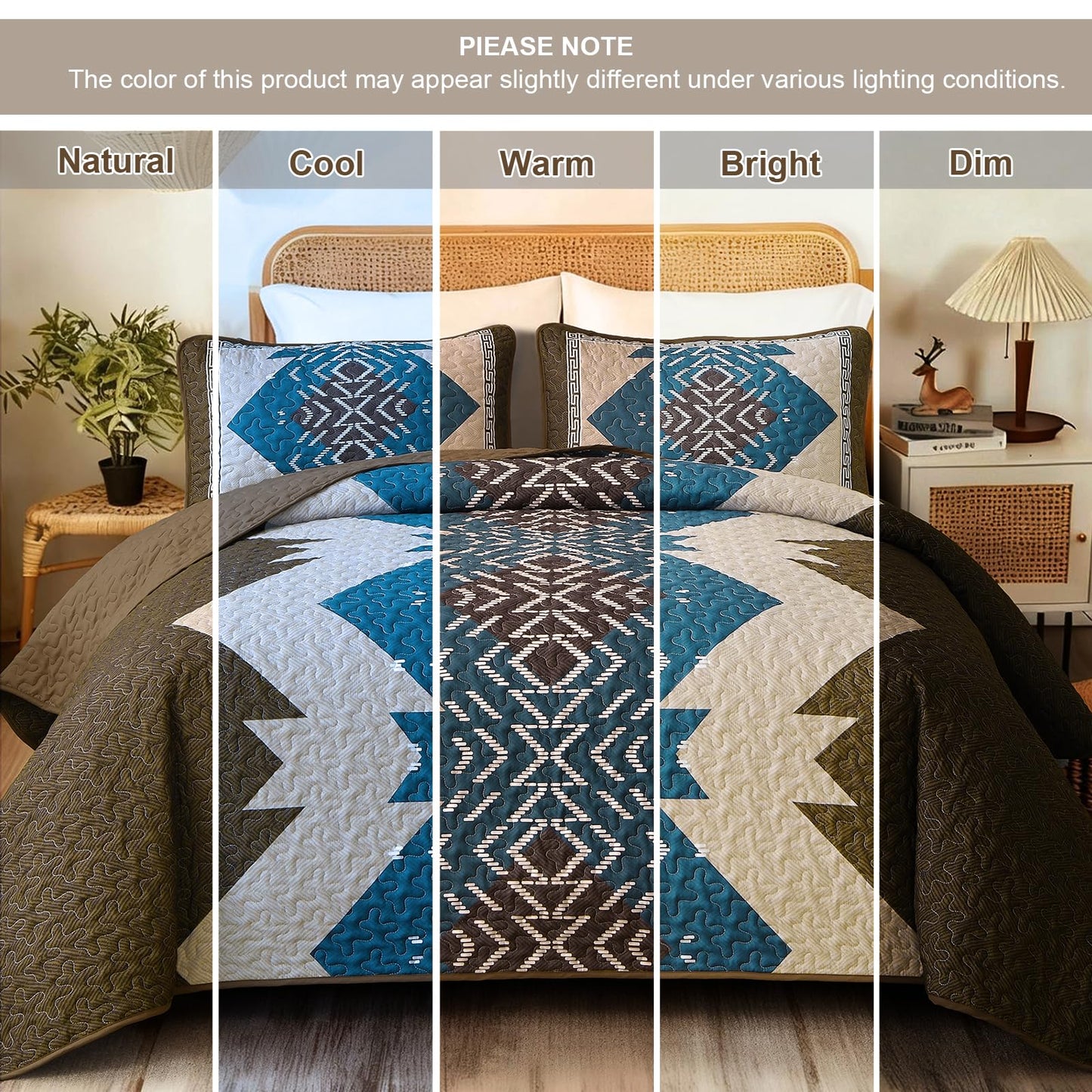 Dintszyayue Boho Quilt Set King Size, Brown Aztec Texture Bedspread Set, 3 Pieces Texture Southwestern Bedding Set, Soft Lightweight Coverlet Set for All Season Bedding with 2 Pillowcases