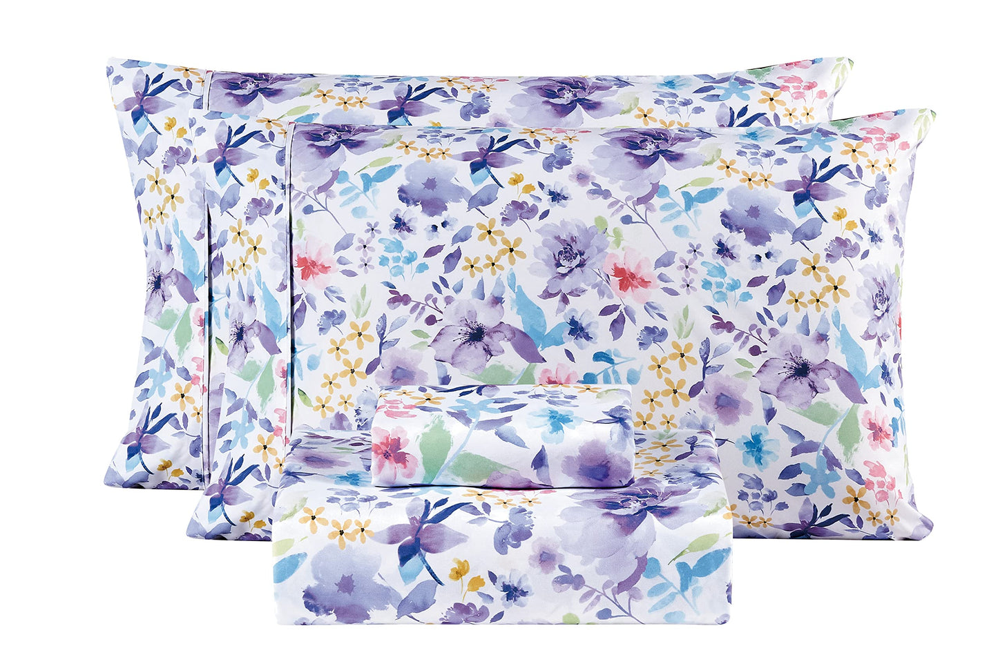 Mooreeke Floral Full Sheets, Soft Breathable Microfiber Vintage Printed Bed Sheet Set, Deep Pocket Non-Slip Fitted Sheet Included, Purple Flower Pattern