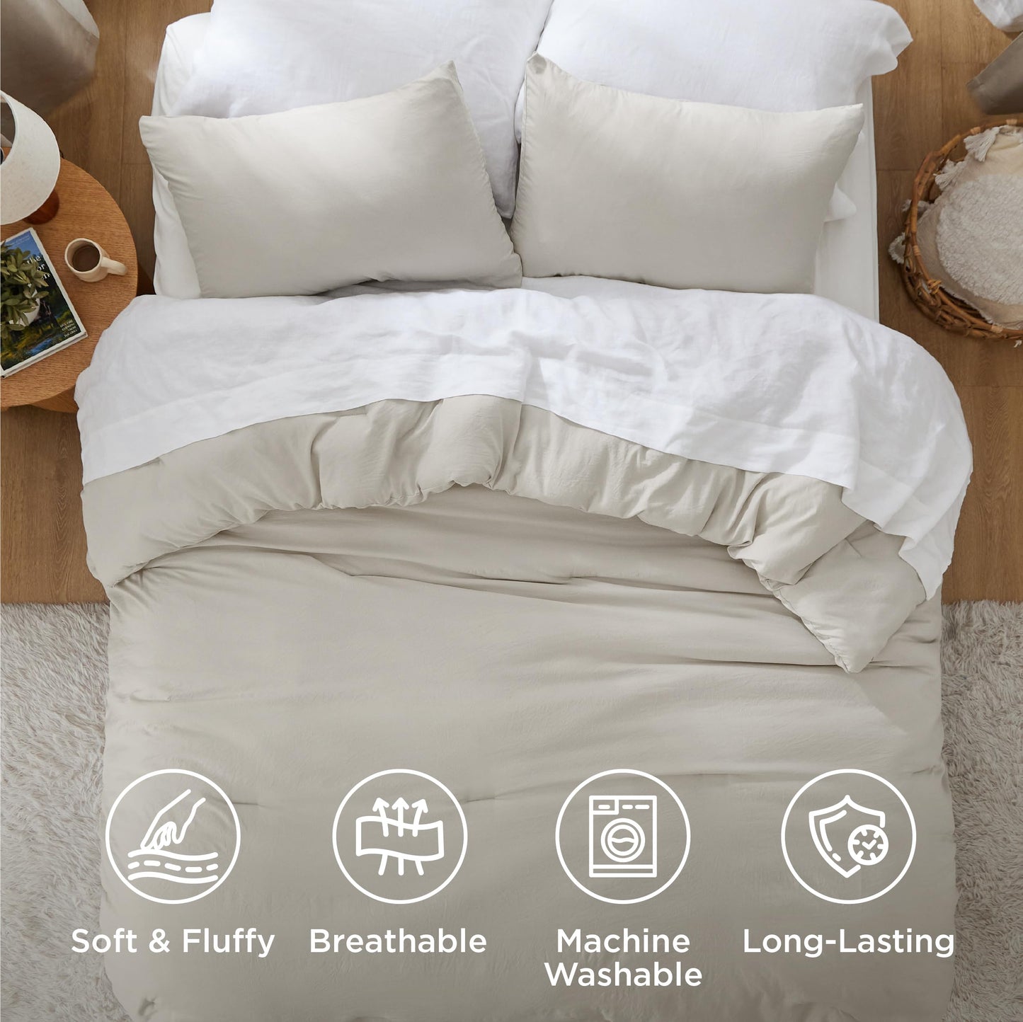 Bedsure King Comforter Set, Beige Soft Prewashed Bedding for All Seasons, 3 Pieces GentleSoft™ Bed Set, 1 Lightweight Comforter (104"x90") and 2 Pillowcases (20"x36")