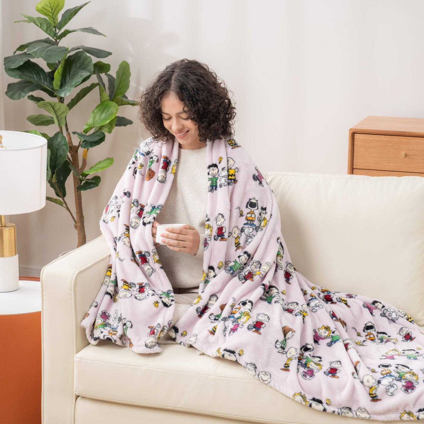 Berkshire Blanket Peanuts® VelvetLoft® Cute Character Snoopy Plush Throw Blanket,Peanuts Laughing Robe Lilac,Throw 55 in x 70 in (Official Peanuts® Product)