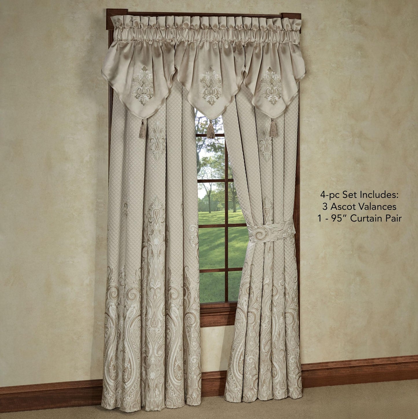 J. Queen New York Lunata Luxury Window, 3 Ascot Valances & 95L Curtains Set