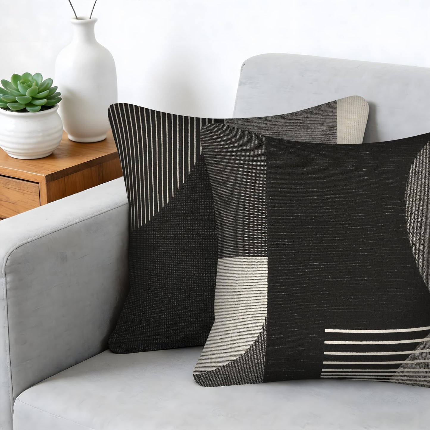 pazzocenter 18X18 Pillow Cover Set of 4，Modern Abstract Throw Pillow Covers, Black White Gray Geometric Decorative Cushion Covers, Minimalist Throw Pillow Cases for Sofa Couch Bed Living Room