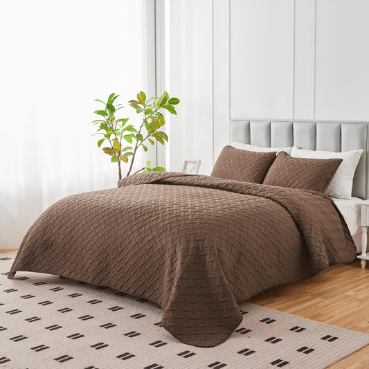 U-NICE HOME 3-Piece Quilt Set Full/Queen Size for All Season with Pillow Shams, Reversible Bedspread/Coverlet/Bedding Decor-Soft, Lightweight, Chocolate