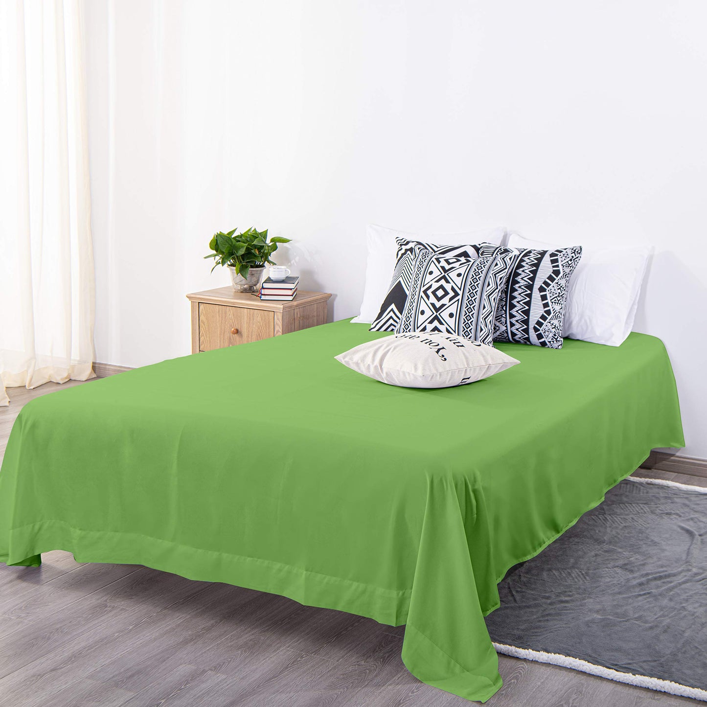 BEDSUM Microfiber Flat Bed Sheet Only, Luxury 1800 Thread Count Wrinkle and Fade Resistant Bedding Sheet, Twin XL, Sage Green