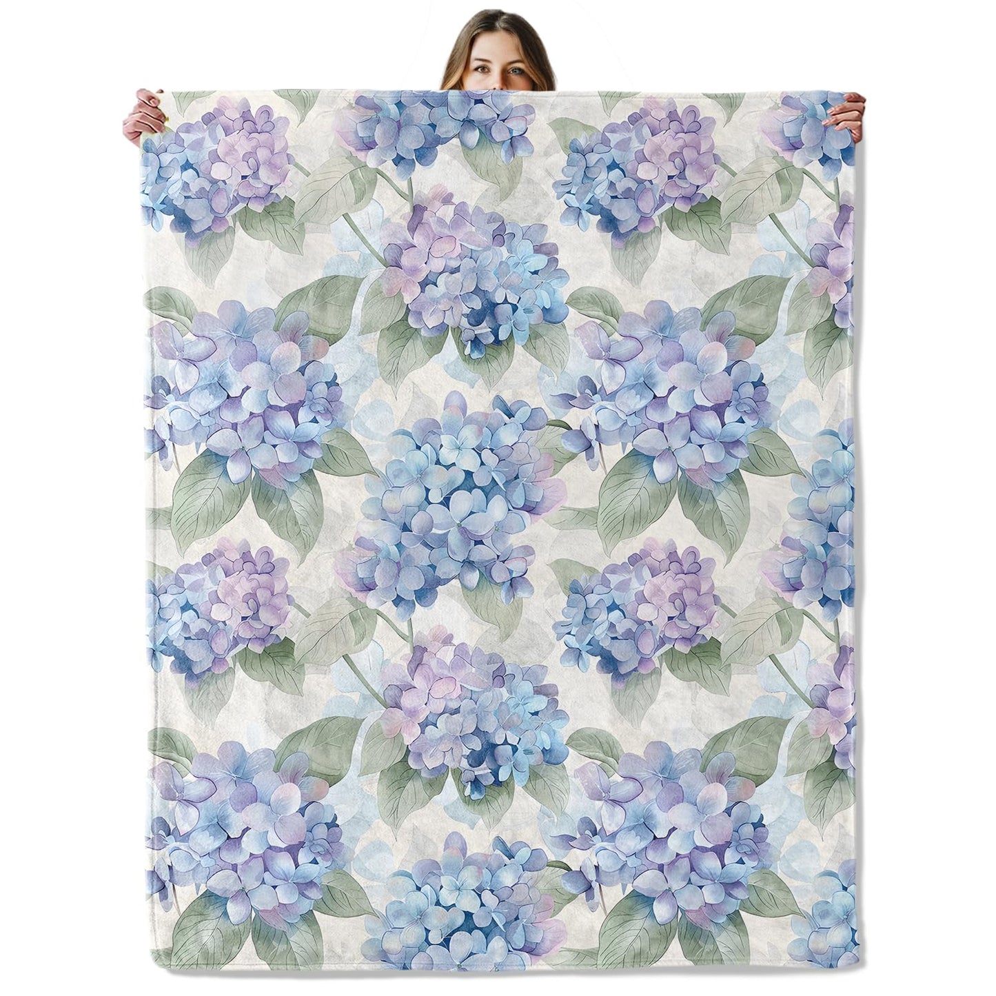 Hydrangea Floral Throw Blanket for Girls Boys Kids Adults, 50x60 in, Cozy Flannel Blanket for Bedroom, Camping, Couch, Room Decor, Fuzzy Warm Soft Gifts