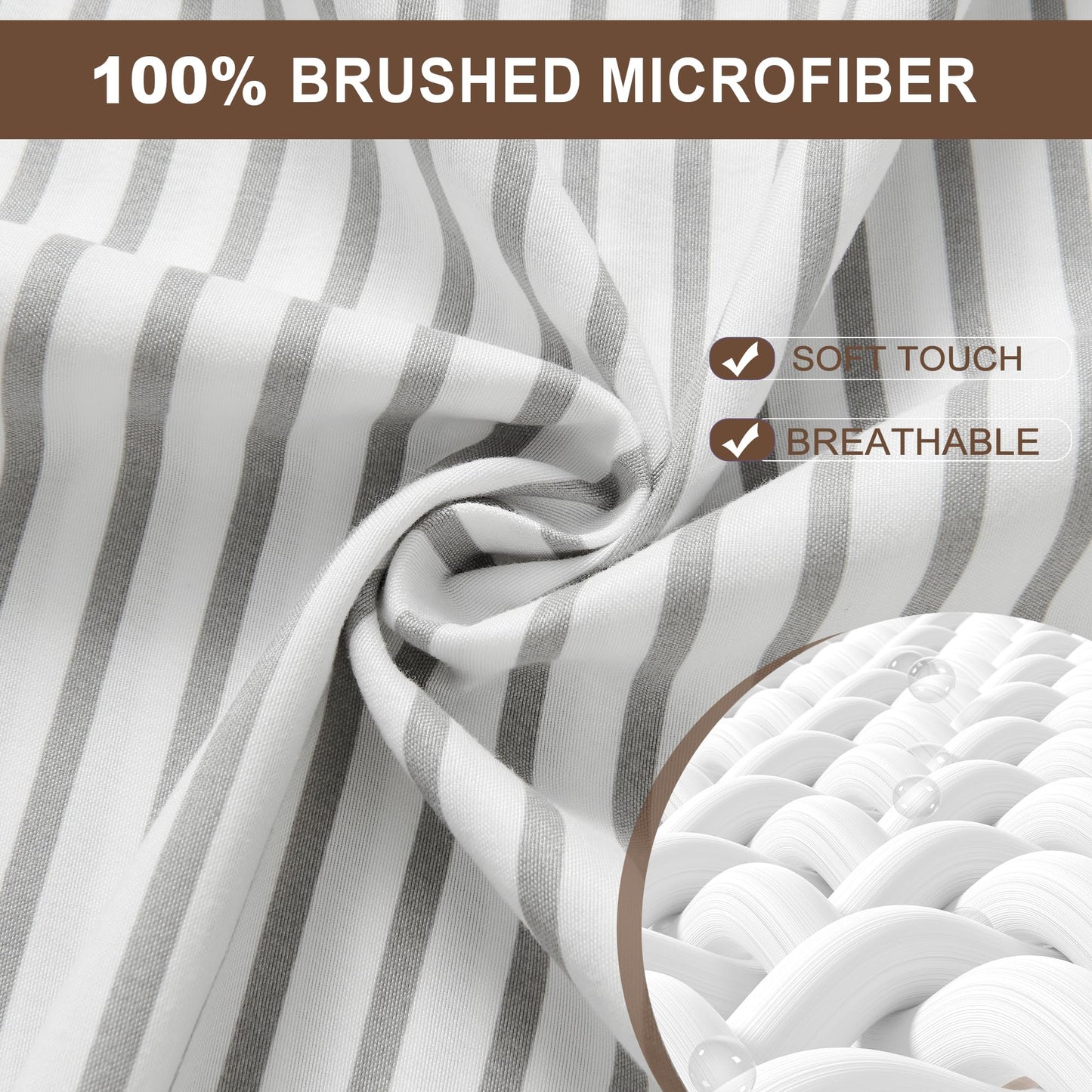 FreshCulture Queen Fitted Sheet - Hotel Quality, Ultra Soft & Breathable Brushed Microfiber, Deep Pocket, Cooling Fitted Sheets for Queen Size Bed (Stripe Grey)