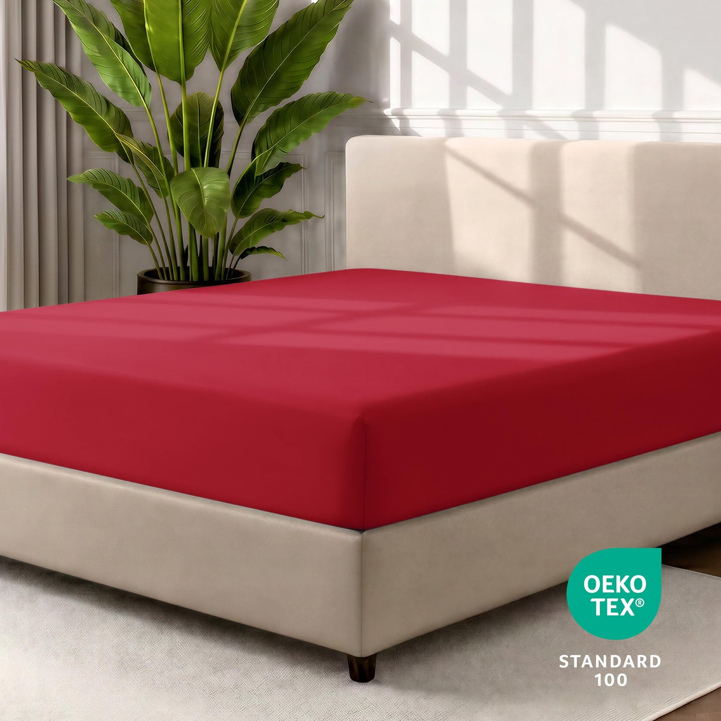 Bare Home 2-Pack Fitted Bottom Sheets Queen - Premium 1800 Ultra-Soft Wrinkle Resistant Microfiber - Deep Pocket (Queen, Red)