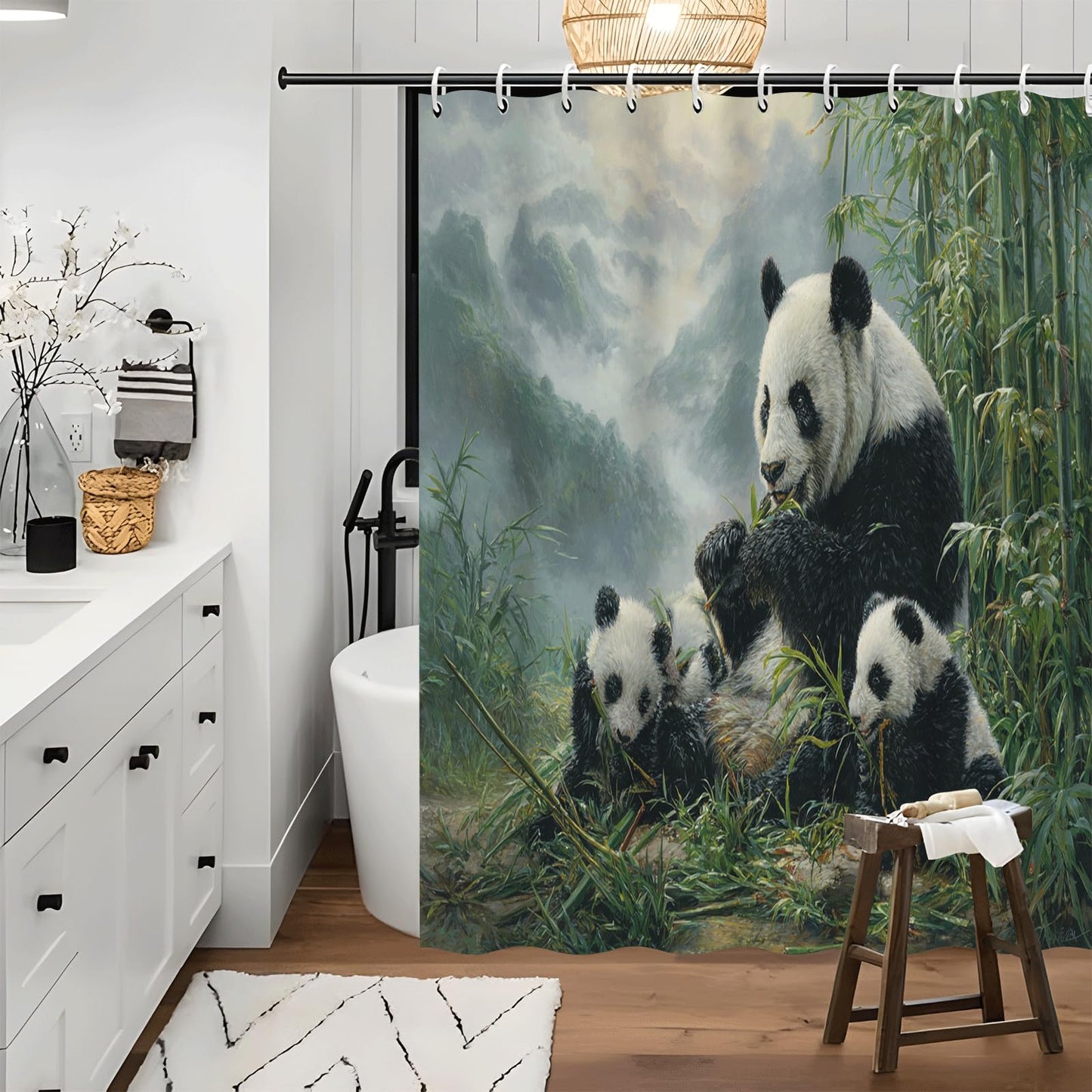 ZROLUW Giant Panda Shower Curtain Waterproof Soft Polyester Fabric 72" W x 72" L Bamboo Forest Animals Shower Curtains with Grommets Bathroom Accessories Decor