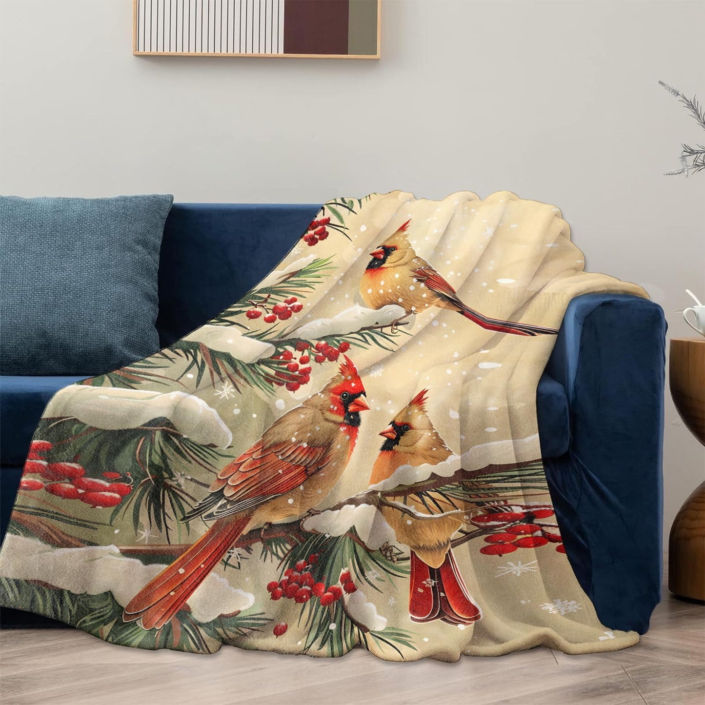 Cardinal Birds Blanket Gifts for Women Adults, Soft Warm Lightweight Flannel Throw Blankets for Camping Bedroom Living Room Home Sofa Travel Decor 50" x 60"