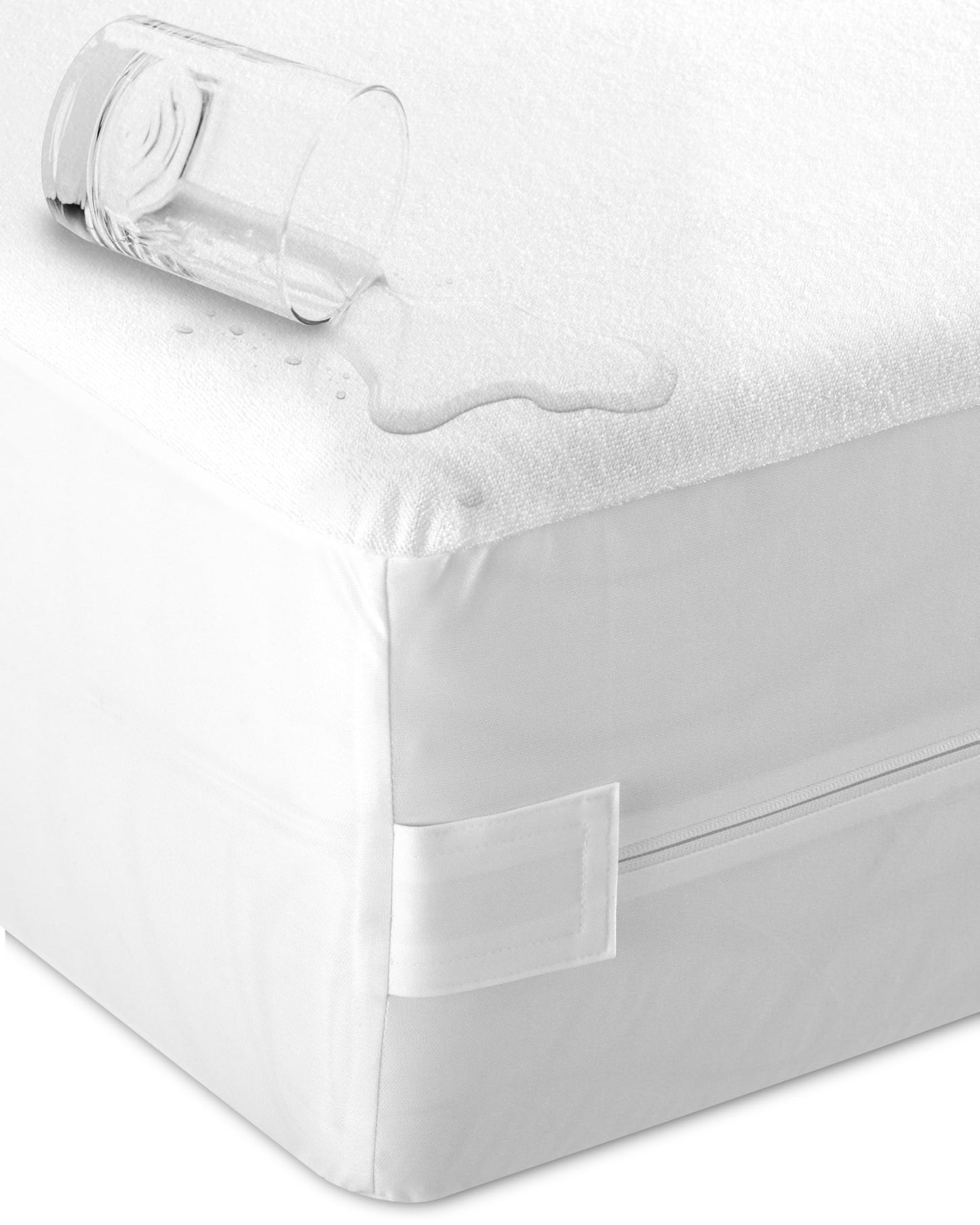 Sensalou Mattress Encasement Waterproof Queen – 5-Sided Terry Cover for Families & Couples - Zipper Closure - Noiseless - Oeko-Tex & Dermatest Certified, Fits 18" Deep, White