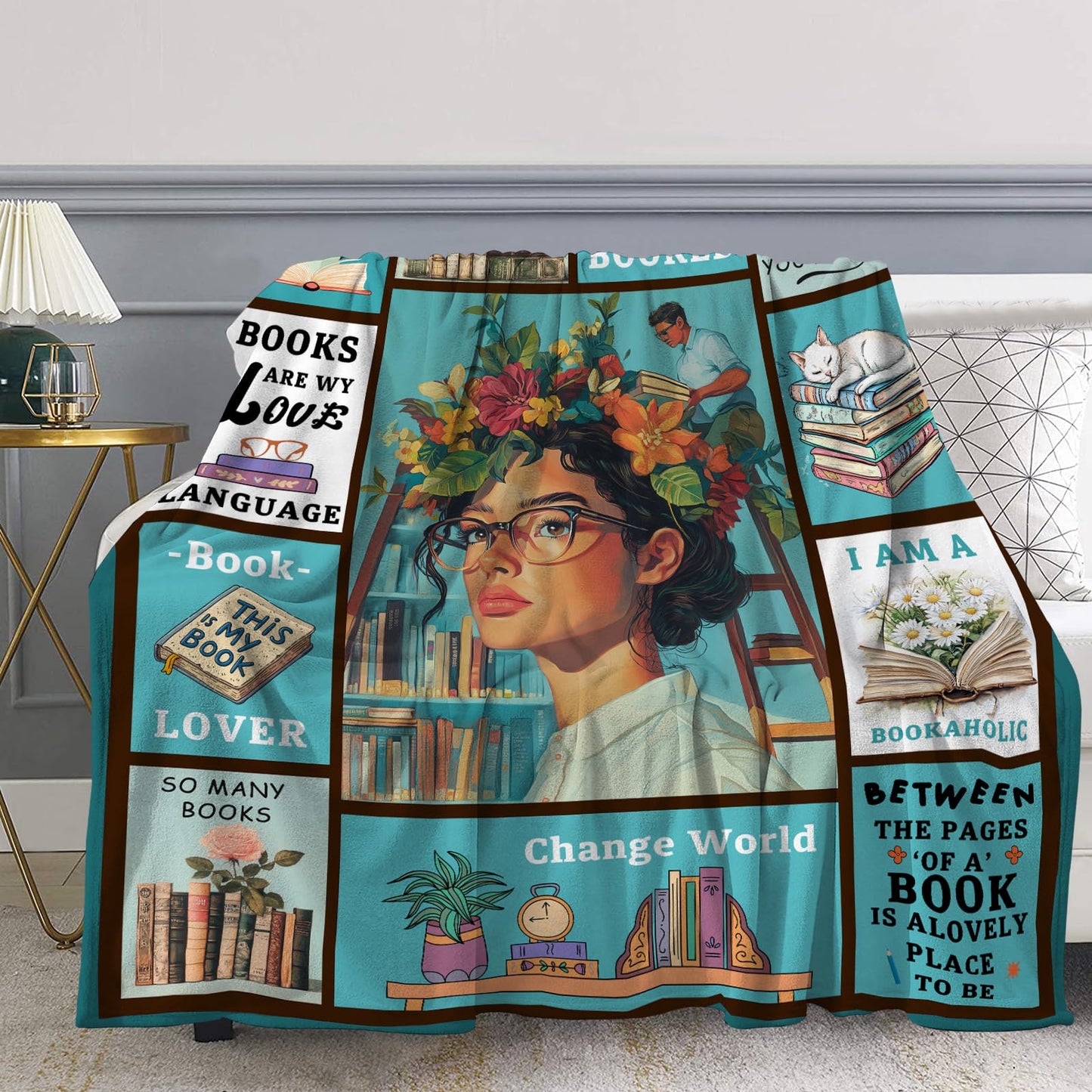 Pertos Book Lovers Gifts, Gifts for Readers, Book Club Librarian Bookworm Bookish Reading Blanket 60" X 50"