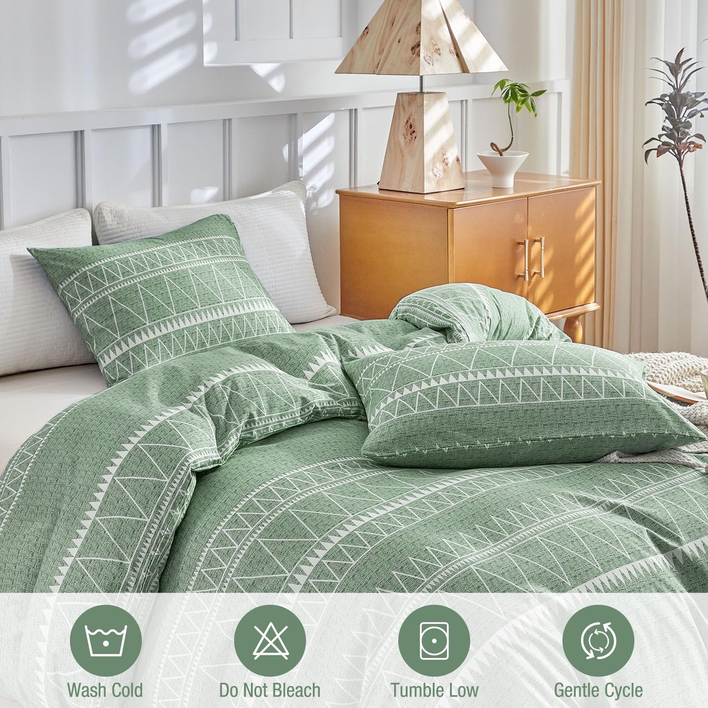 Lekesky Duvet Cover King Size, Green Breathable Comforter Cover King Size 3pc Ultra Soft Brushed Bedding Cover Set with 8 Zipper Ties (1 Duvet Cover 104x90 inches with 2 Pillow Cases)