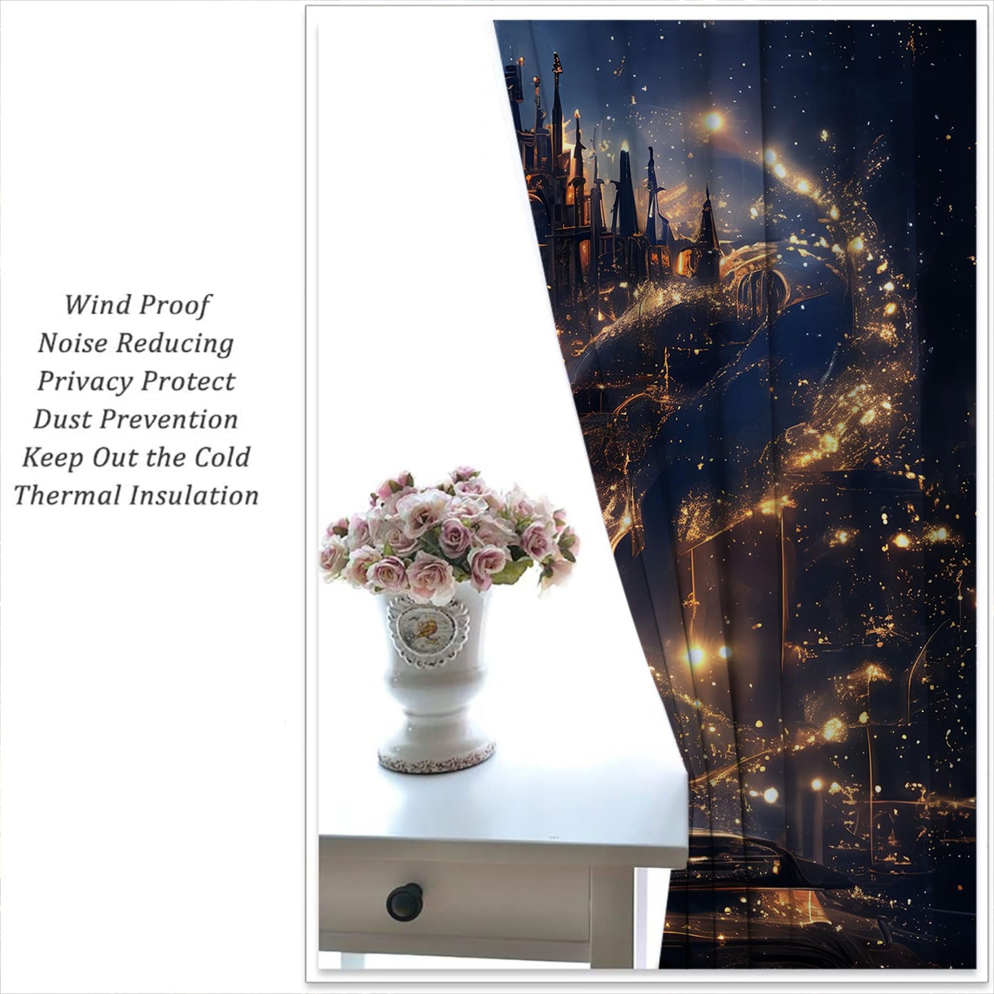 LHROOMJK Magnificent Castle Blackout Curtains for Boys Girl Bedroom Decor,Magic Book Galaxy Starry Sky Thermal Insulated Rod Pocket Drapes Darkening Window Curtain for Living Room Home 55x63 inch