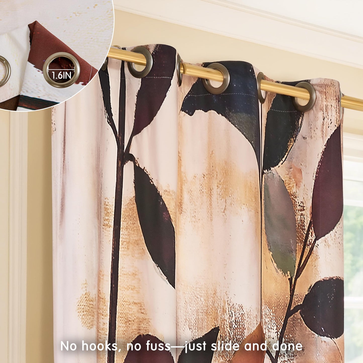 SUBRTEX Blackout Curtains 52Wx84L, Room Darkening Floral Curtains, Thermal Insulated 2 Panels Window Drapes, Boho Farmhouse Curtains for Living Room Bedroom Window Treatments, Brown