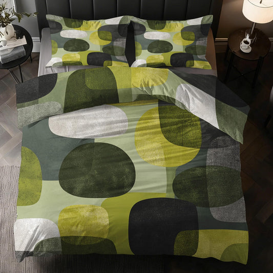 Abstract Geometry Twin Duvet Cover Set, Boho Modern Art Bedding Set 2 Pcs Reversible, Mid Century Modern Bedroom Decor, Ultra Soft Microfiber, 1 Pillow Sham, Zipper & Ties KJJT 104