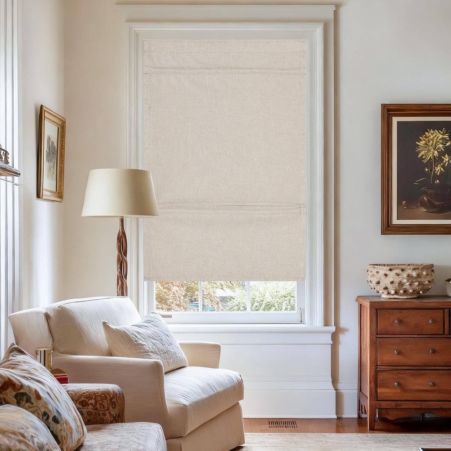NICETOWN 100% Blackout French Door Curtain with Adhesive Top & Magnetic Lift, No Drill Cordless Roman Shade for Doors, W24 x L72 in, Faux Linen Privacy & Thermal Shade for Living Room Kitchen, 1 PC