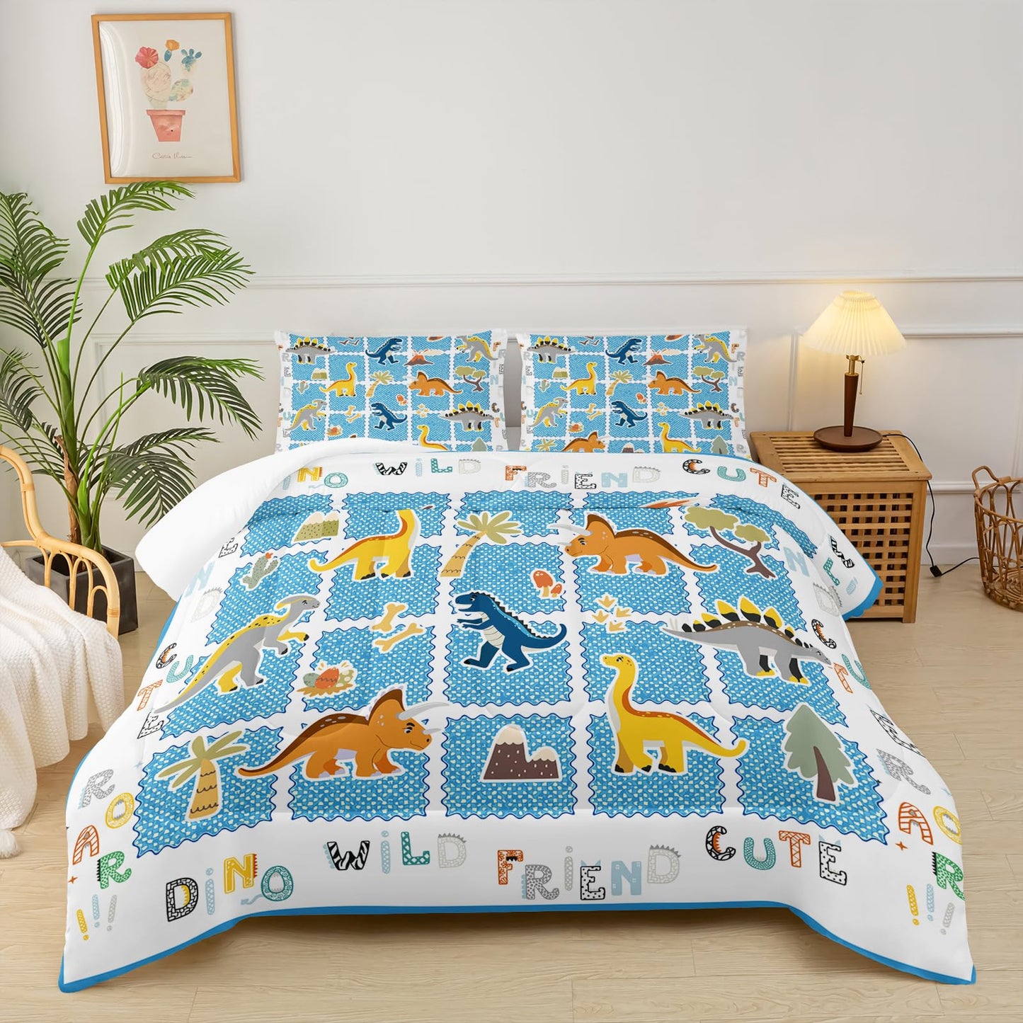 lneffble Twin Bed Comforter Sets for Boys Dinosaur，Dinosaur Bedding Set for Girls Teens Kids Boys Adults Room Decor,with 1 Comforter with 2 Pillow Case