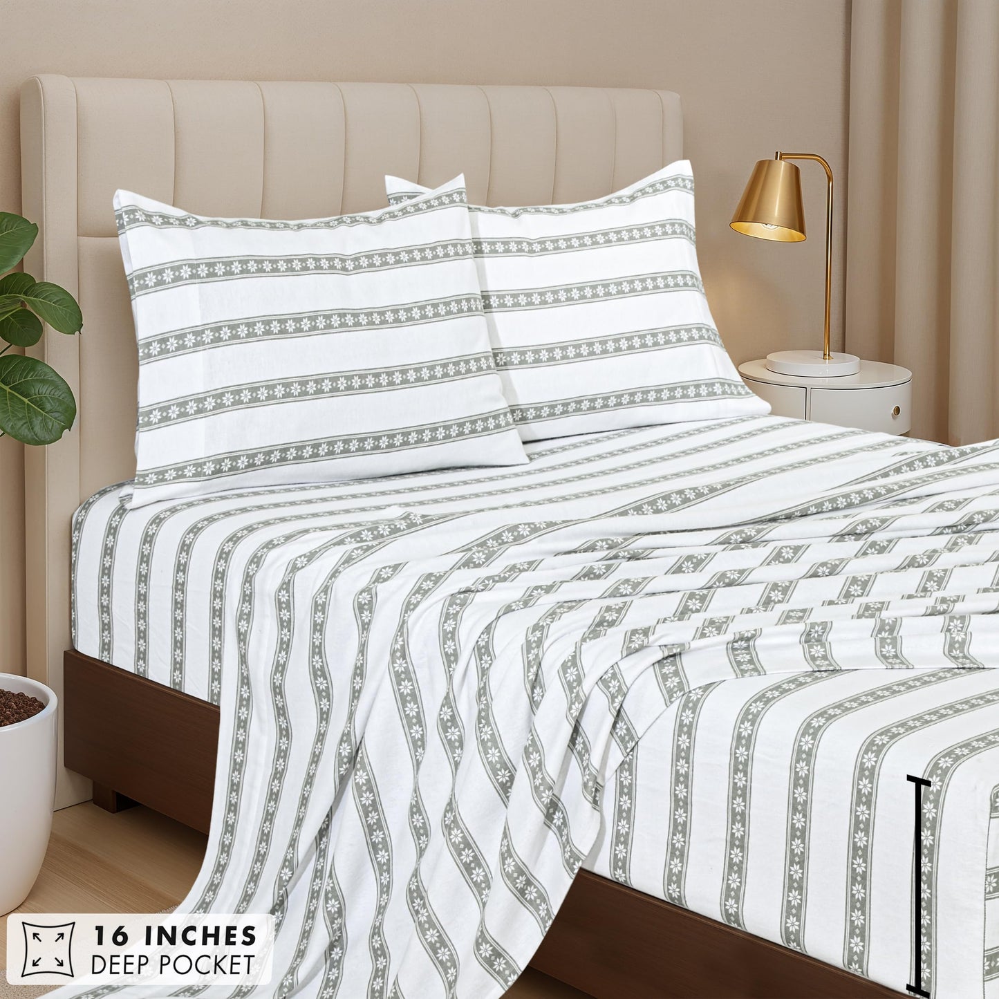 ZOYER Flannel Sheets Twin XL Size - 100% Cotton Double Brushed Twin XL Sheet Sets, Deep Pockets 16 Inches, All Seasons Breathable & Extra Soft Bed Sheets, Warm & Cozy, 3 Piece, Polar Brands