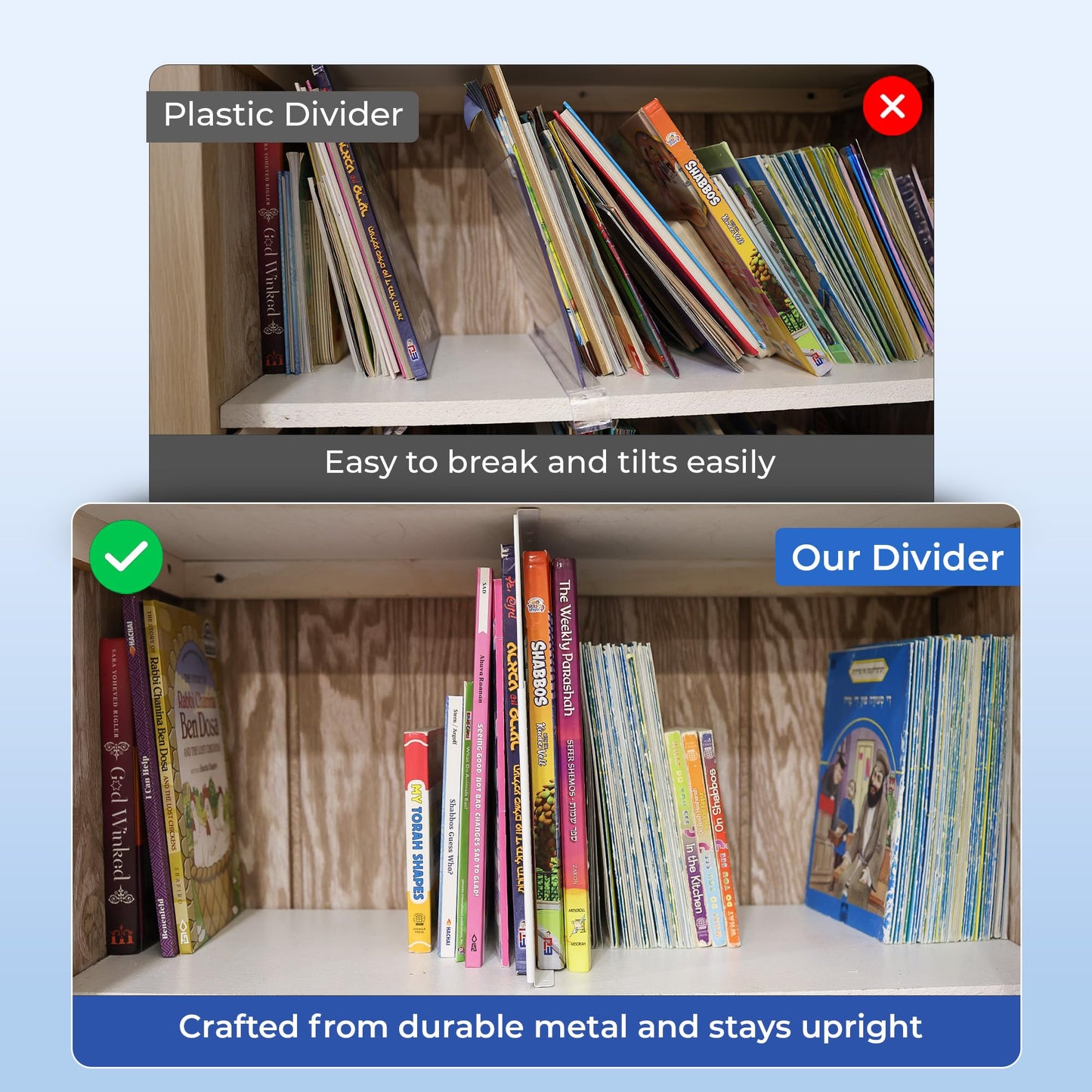TrueBlueBamboo Adjustable Height Strong Metal Shelf Divider Organizer for Kitchen, Bookshelves, Pantry, Closet. Will not Bend. Extendable Up to 14 inch.