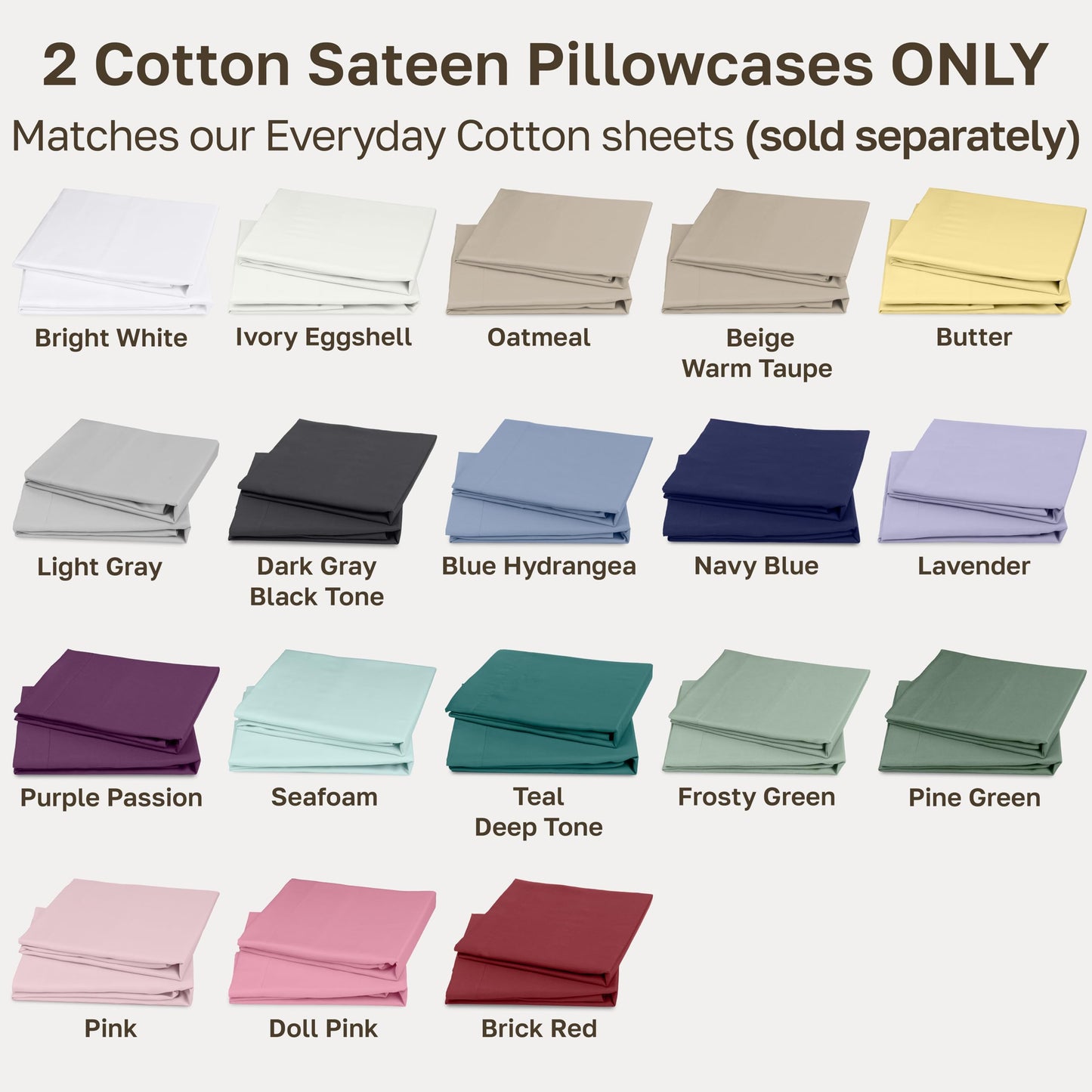 California Design Den 100% Cotton Pillowcases Queen Set of 2 - Natural 100% Cotton, Soft Sateen, Breathable Cotton Pillowcases Standard Size, Fits Standard & Queen Pillows - Oatmeal